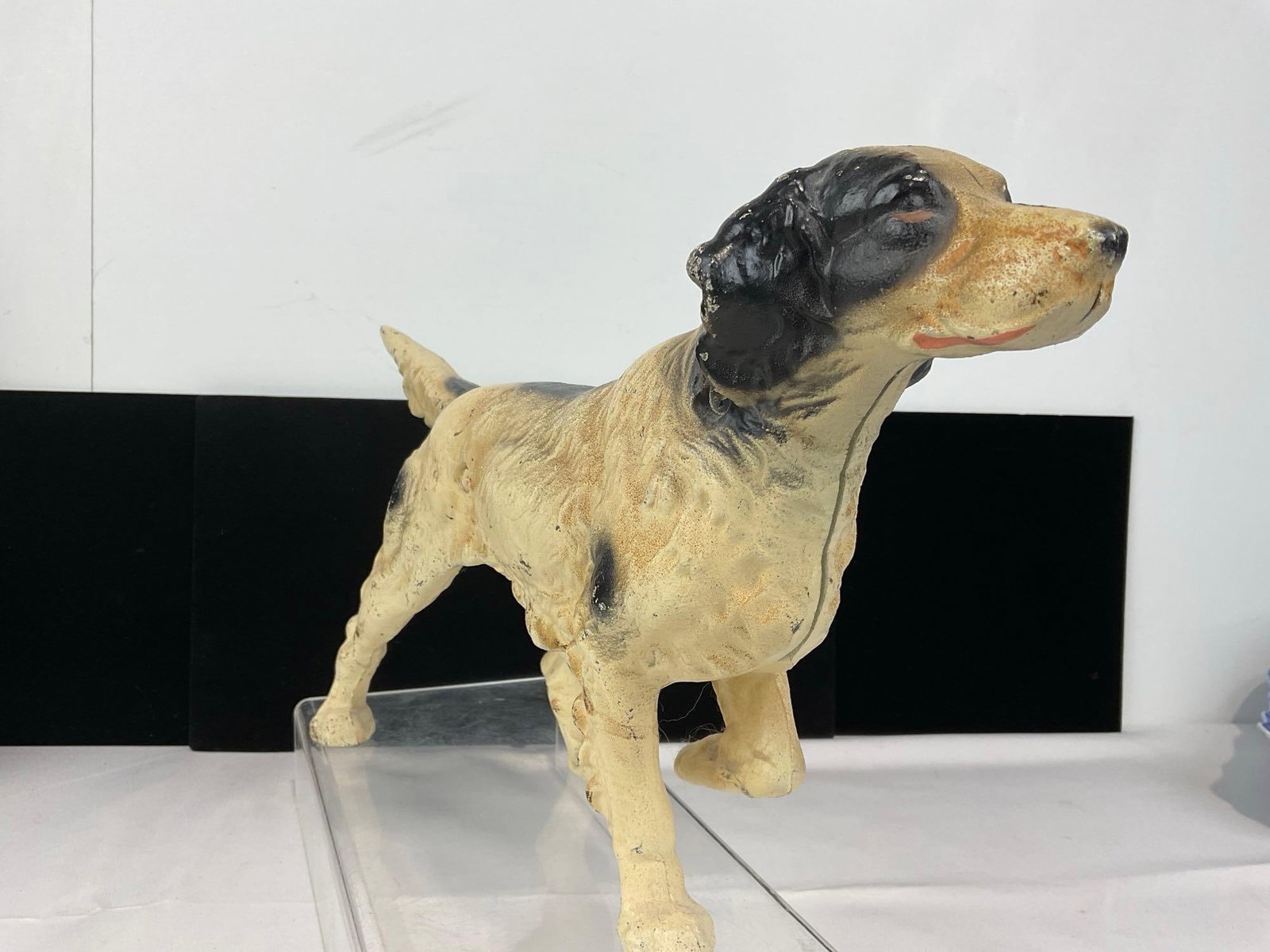 Antique Hubley White & Black Cast Iron English Setter Dog Shaped Door Stop, 10h x 17w x 5d inches - 3