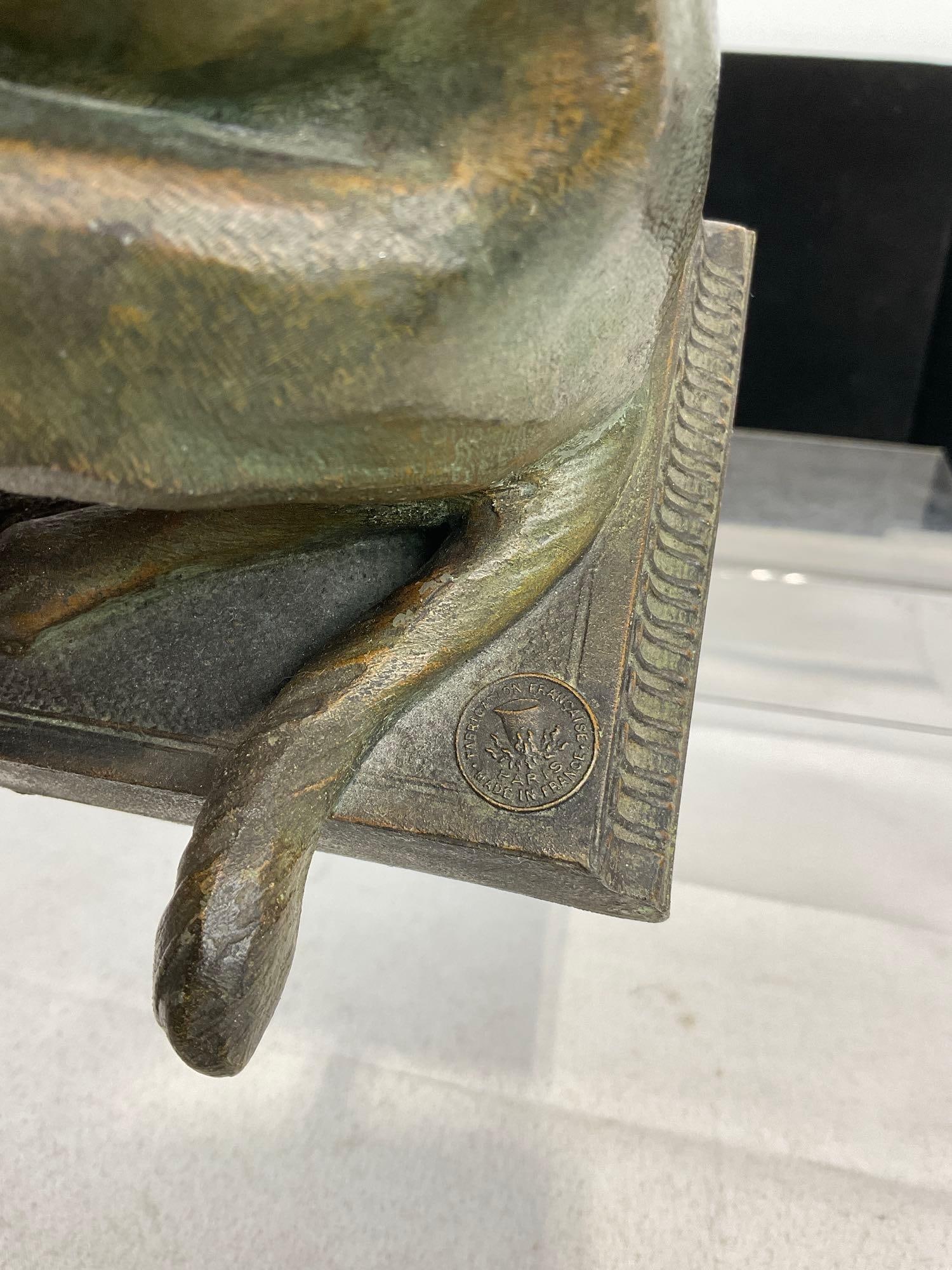 Bronze Dog Statue on Stone Stand, titled Chien Au Repos Par A. de Remieri Statuaire, 9h x 9w x 5d... - 4