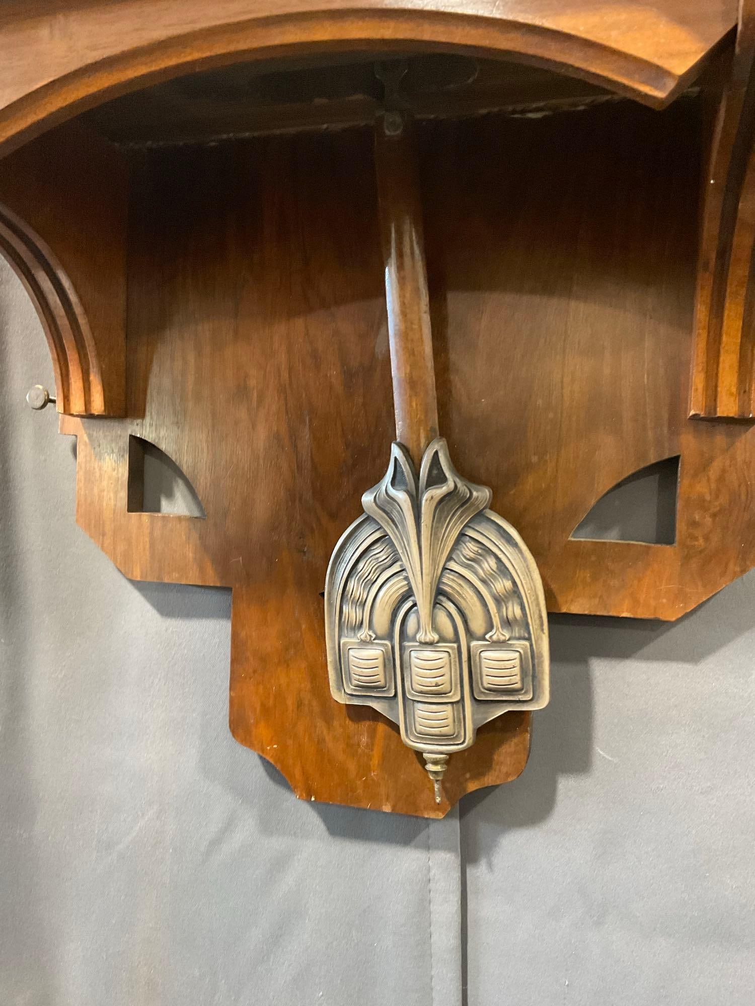 Antique Art Nouveau Oak German Junghans Time Strike Pendulum Wall Clock w/key, 27h x 17w x 9d inc... - 3