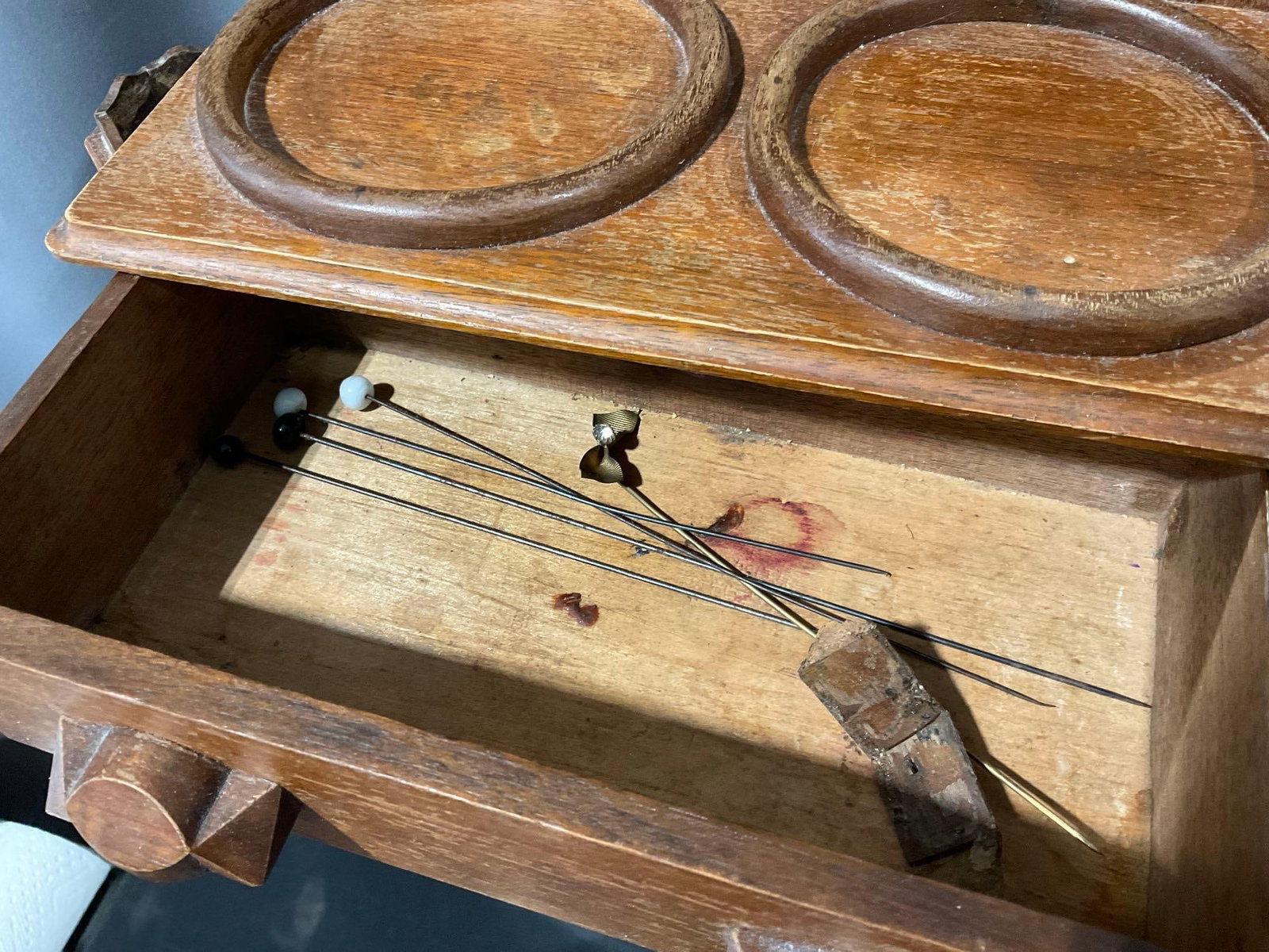 Antique Victorian Carved Wooden Wall Hanging Dressing Table w/Mirror & Drawer, 18h x 14w x 7d inch - 5