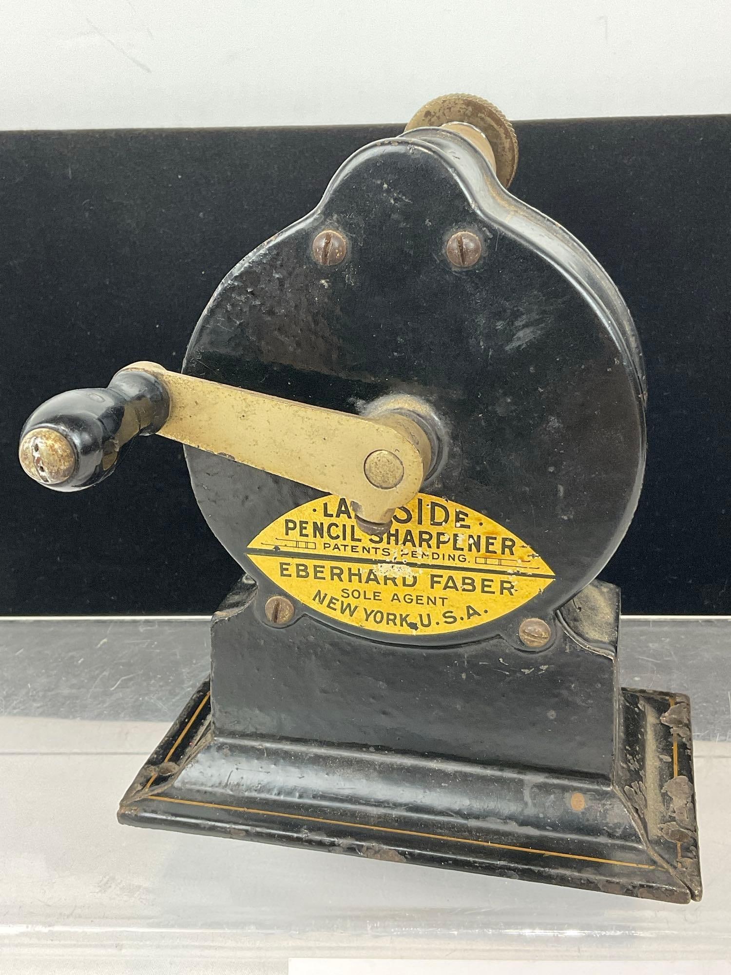 Early 20th Century Cast Iron Lakeside Pencil Sharpener, Eberhard Faber, Painted Black, 7h x 6w x 6d - 4