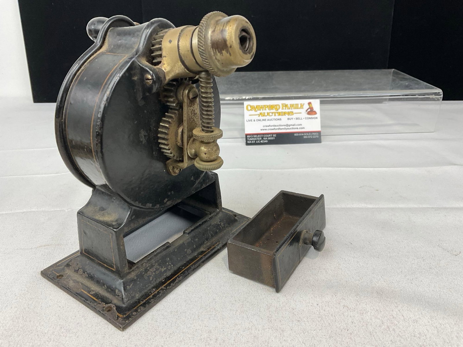 Early 20th Century Cast Iron Lakeside Pencil Sharpener, Eberhard Faber, Painted Black, 7h x 6w x 6d - 5