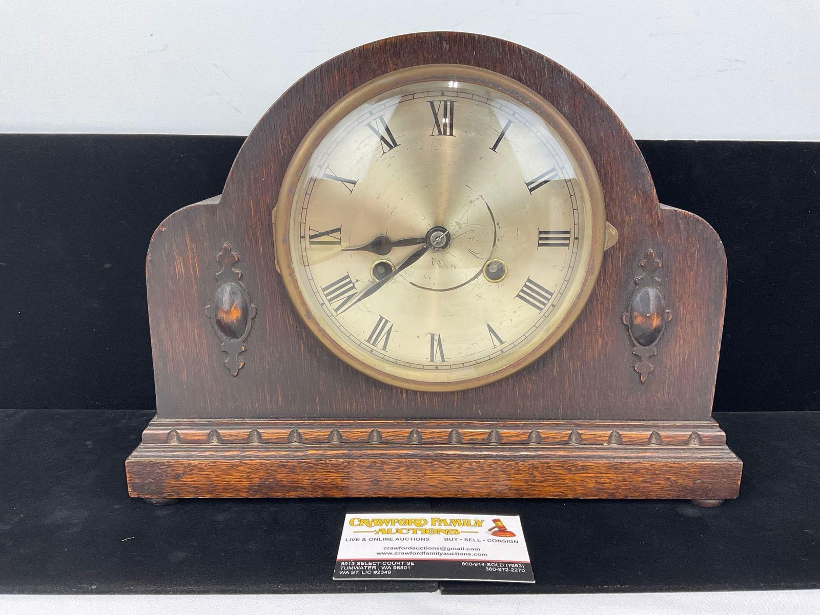 Antique Oak Mantel Clock, Time Strike, Westminster Chime, 10h x 10w x 6d inches (1 of 6)