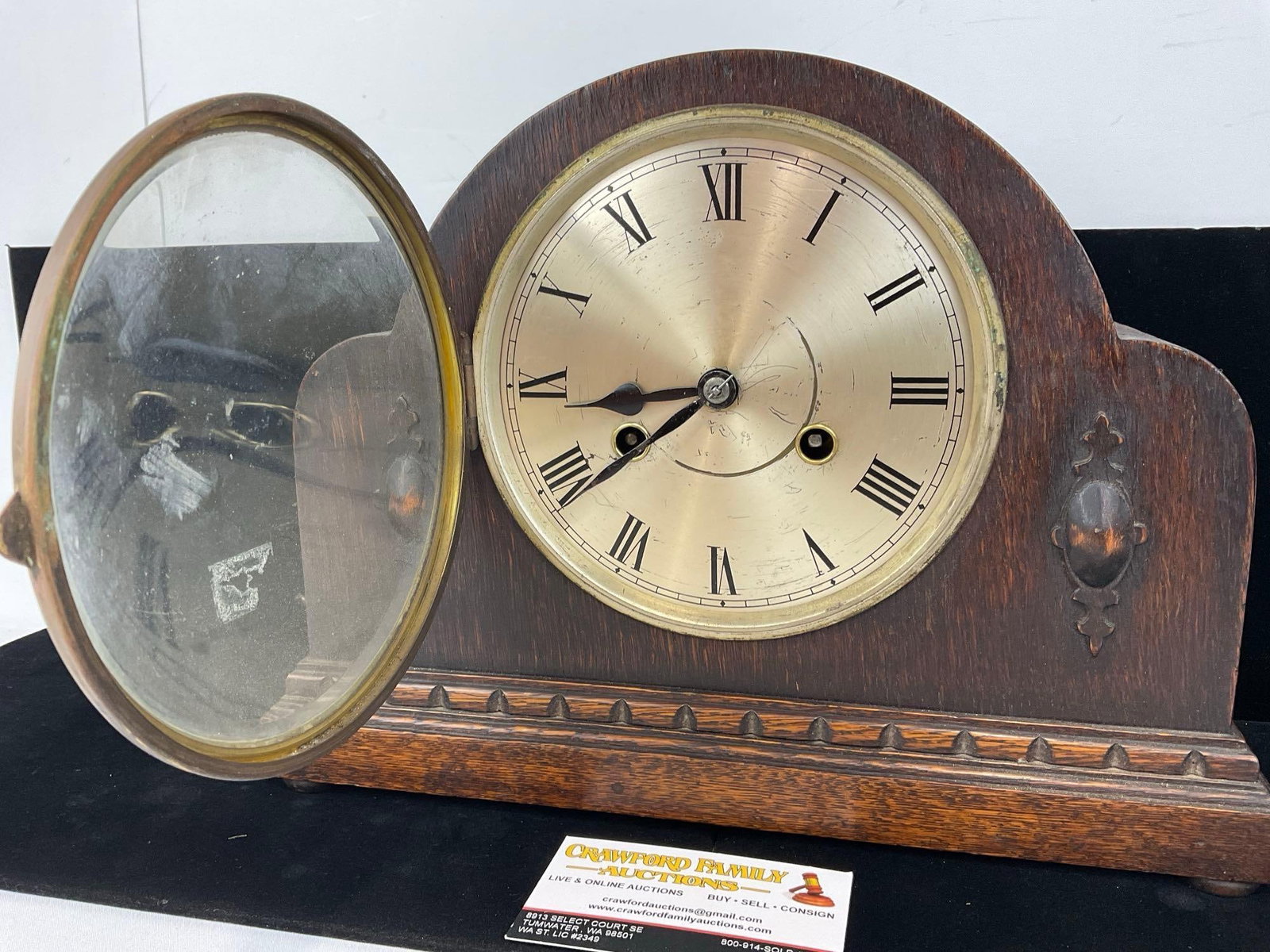 Antique Oak Mantel Clock, Time Strike, Westminster Chime, 10h x 10w x 6d inches - 2