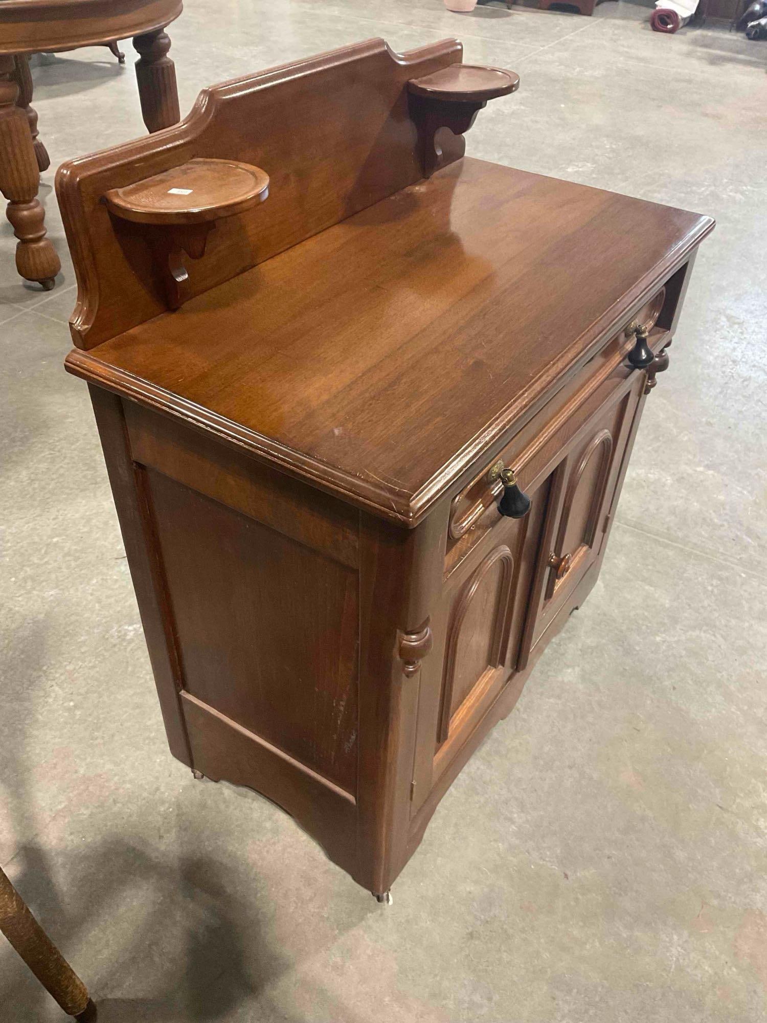 Antique Victorian Walnut Wooden Commode Washstand w/ Drawer & Cupboard. Excellent Cond. - 2