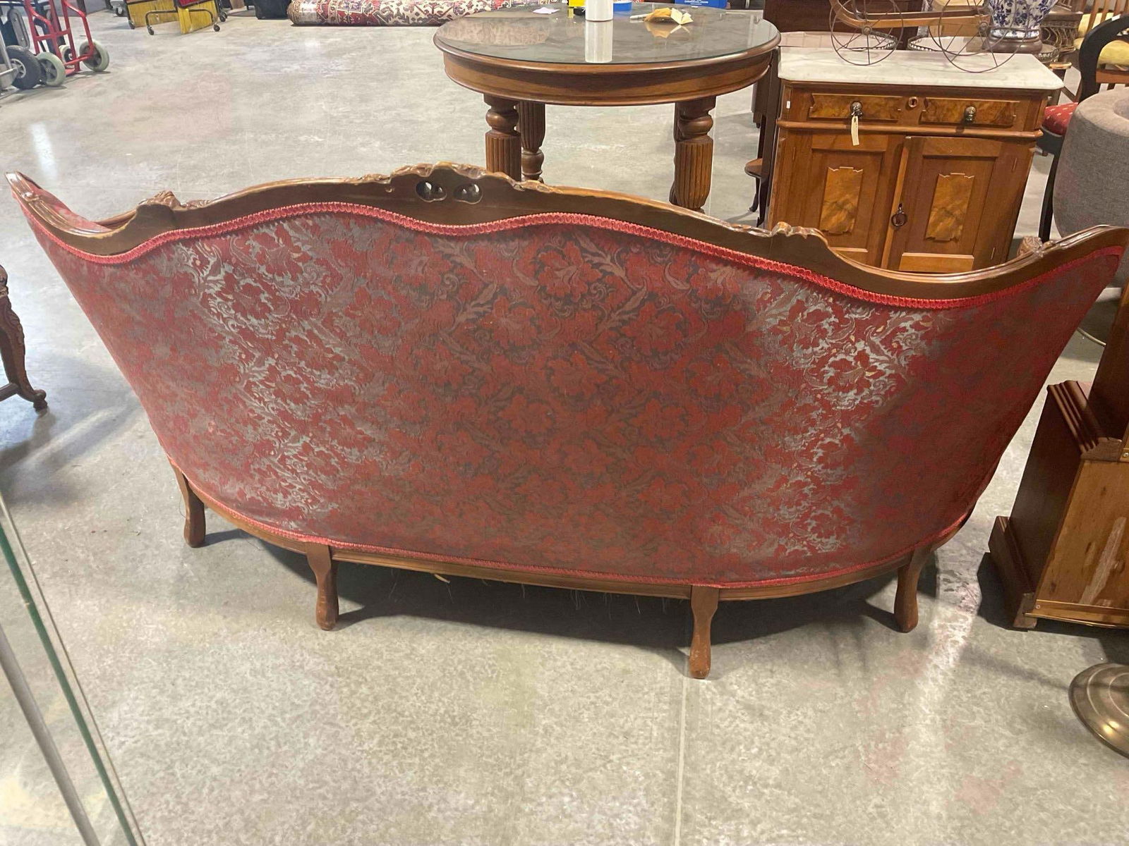 Vintage French Provincial Style 3-Seat Couch w/ Iridescent Red & Grey Upholstery. See pics. - 5