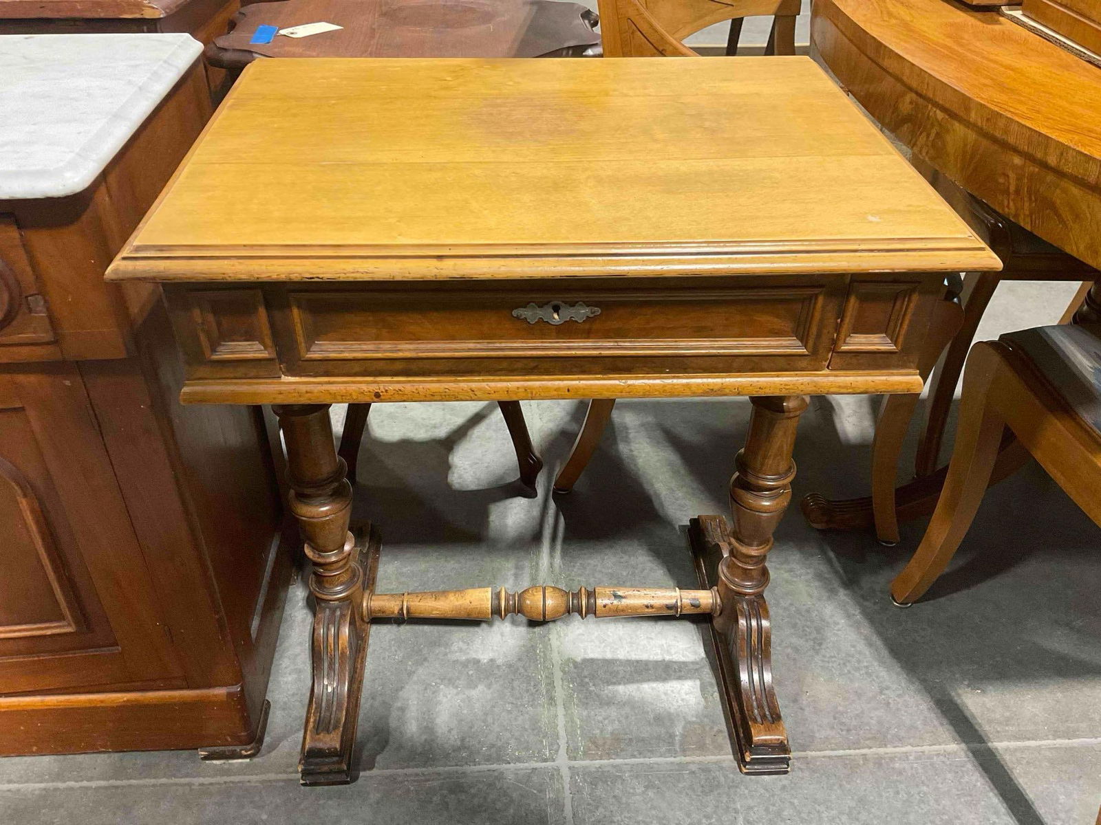 Antique Charming Walnut? Wood Side Table, Writing desk w/ Drawer & Turned Legs. Excellent Conditi... (1 of 7)