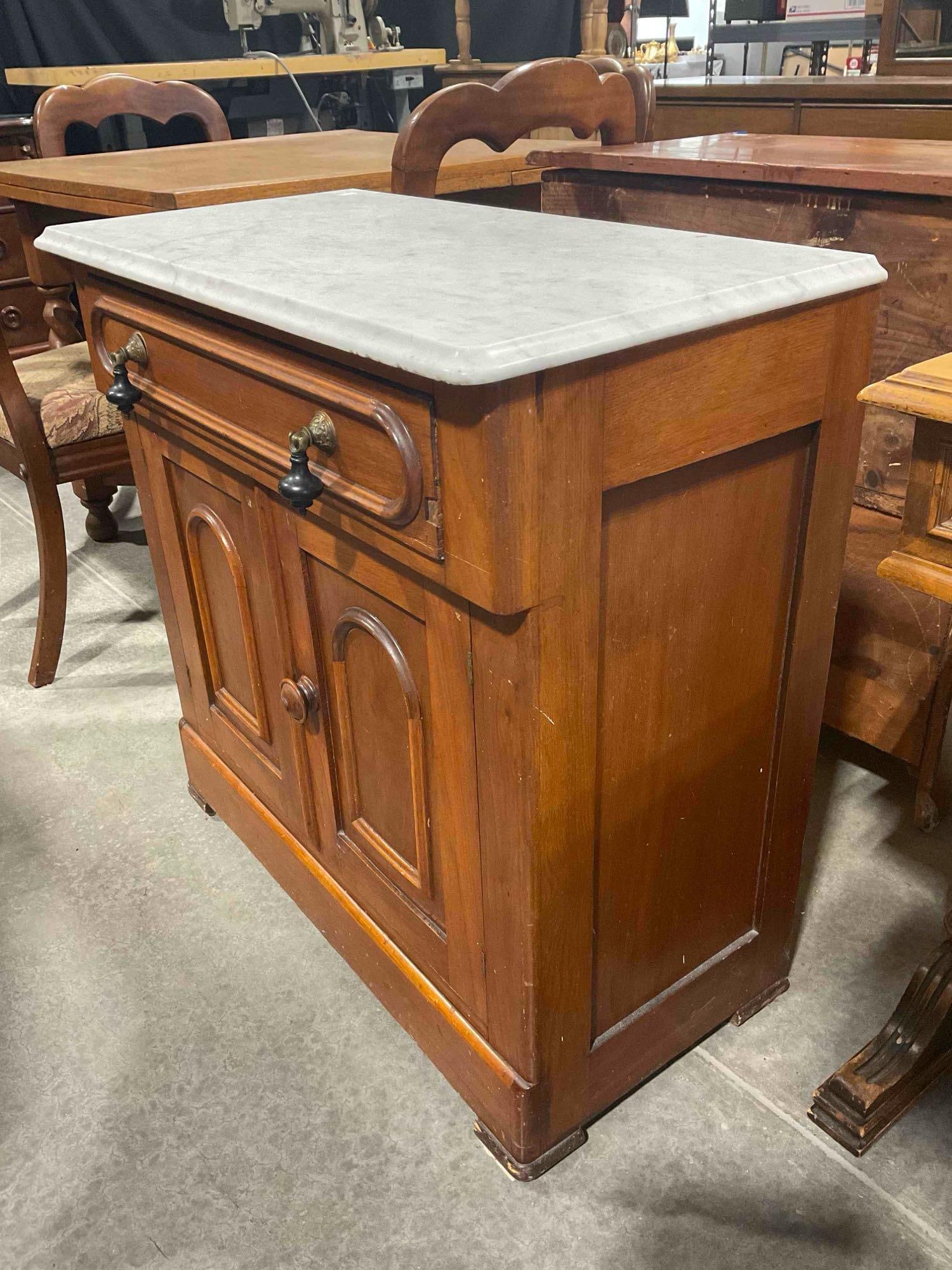 Antique Victorian Walnut? Wood Washstand w/ Grey Marble Top. Excellent Condition. See pics. - 3