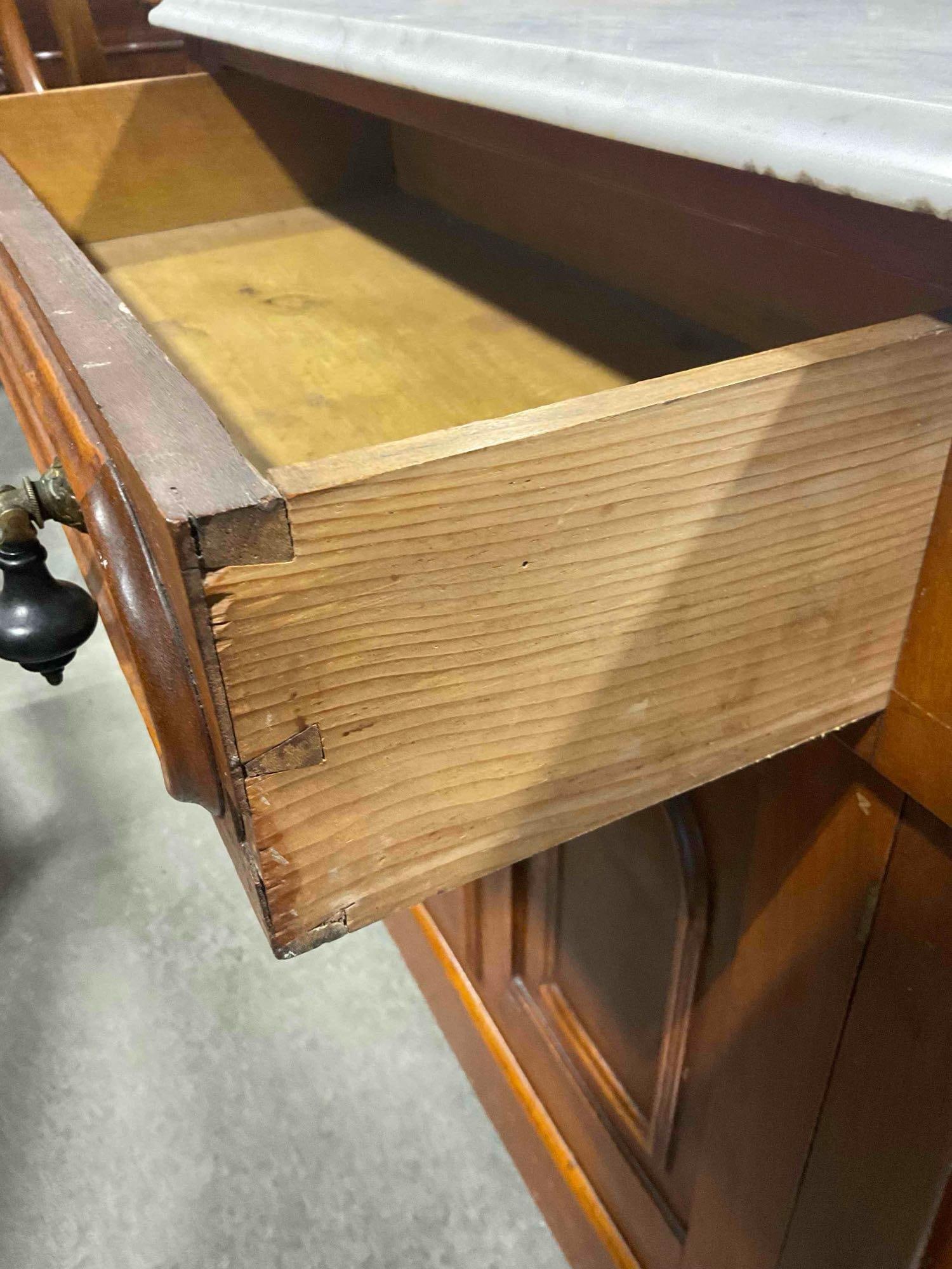 Antique Victorian Walnut? Wood Washstand w/ Grey Marble Top. Excellent Condition. See pics. - 5