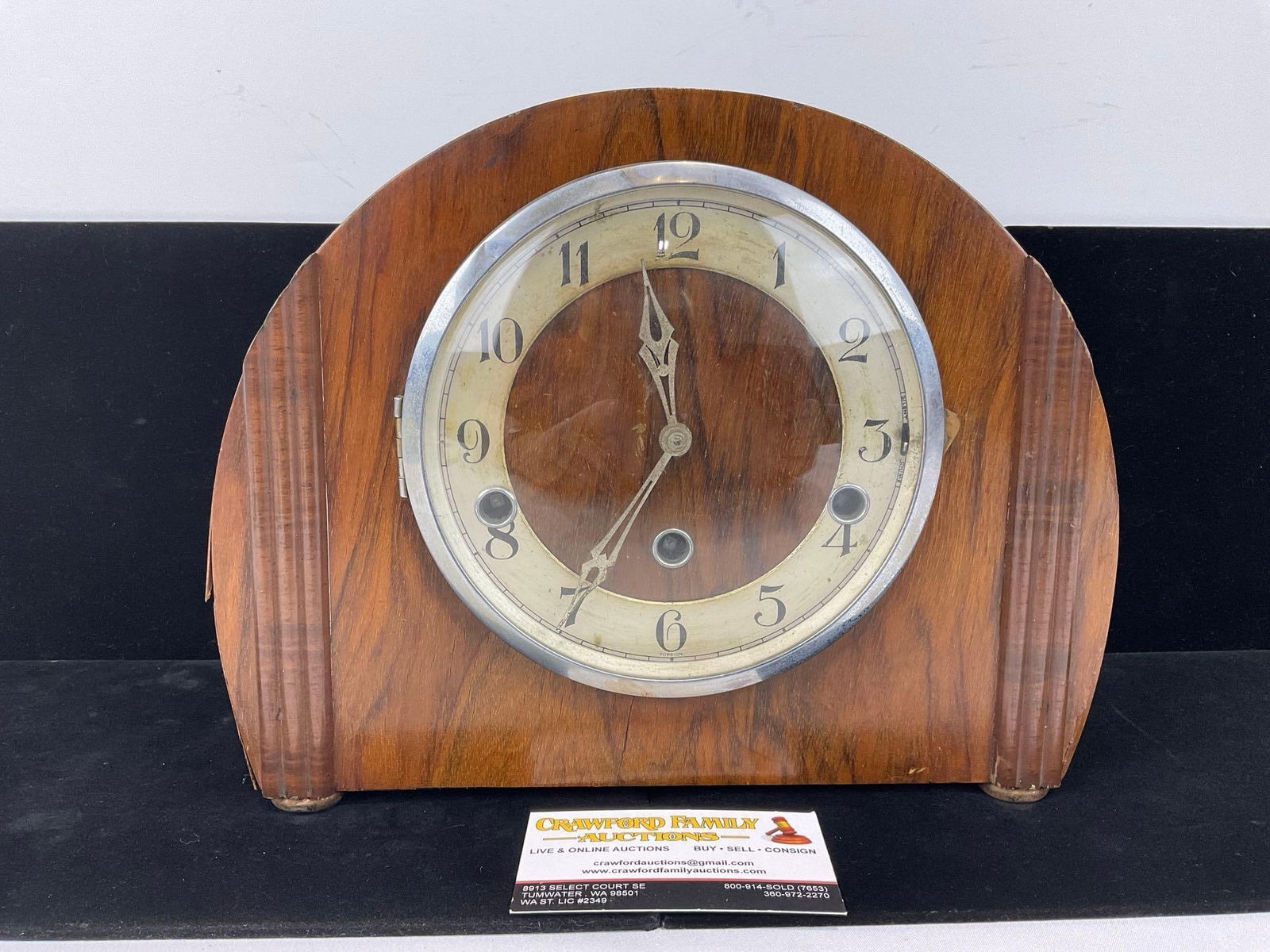Early 20th Century English Oak Mantel Clock Time Strike Chime, 10h x 12w x 6d inches (1 of 7)