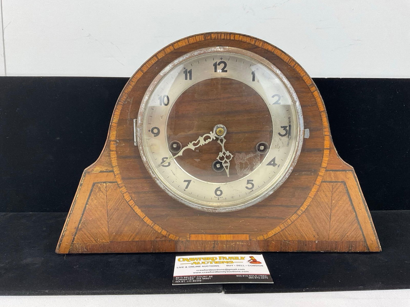 Early 20th Century Art Deco Wood Cased Mantel Clock, Time Strike Chime, 10h x 14w x 6d inches (1 of 7)