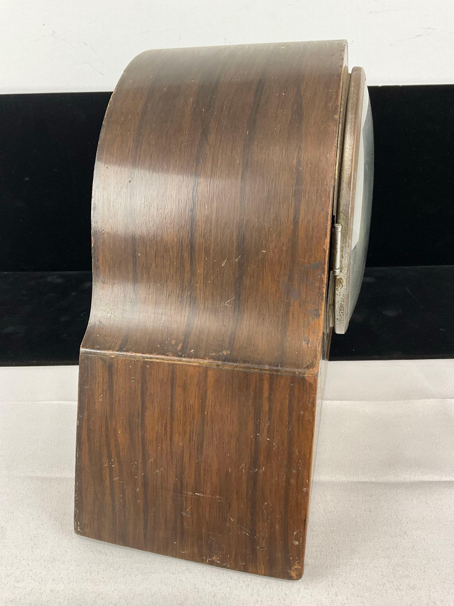 Early 20th Century Art Deco Wood Cased Mantel Clock, Time Strike Chime, 10h x 14w x 6d inches - 4