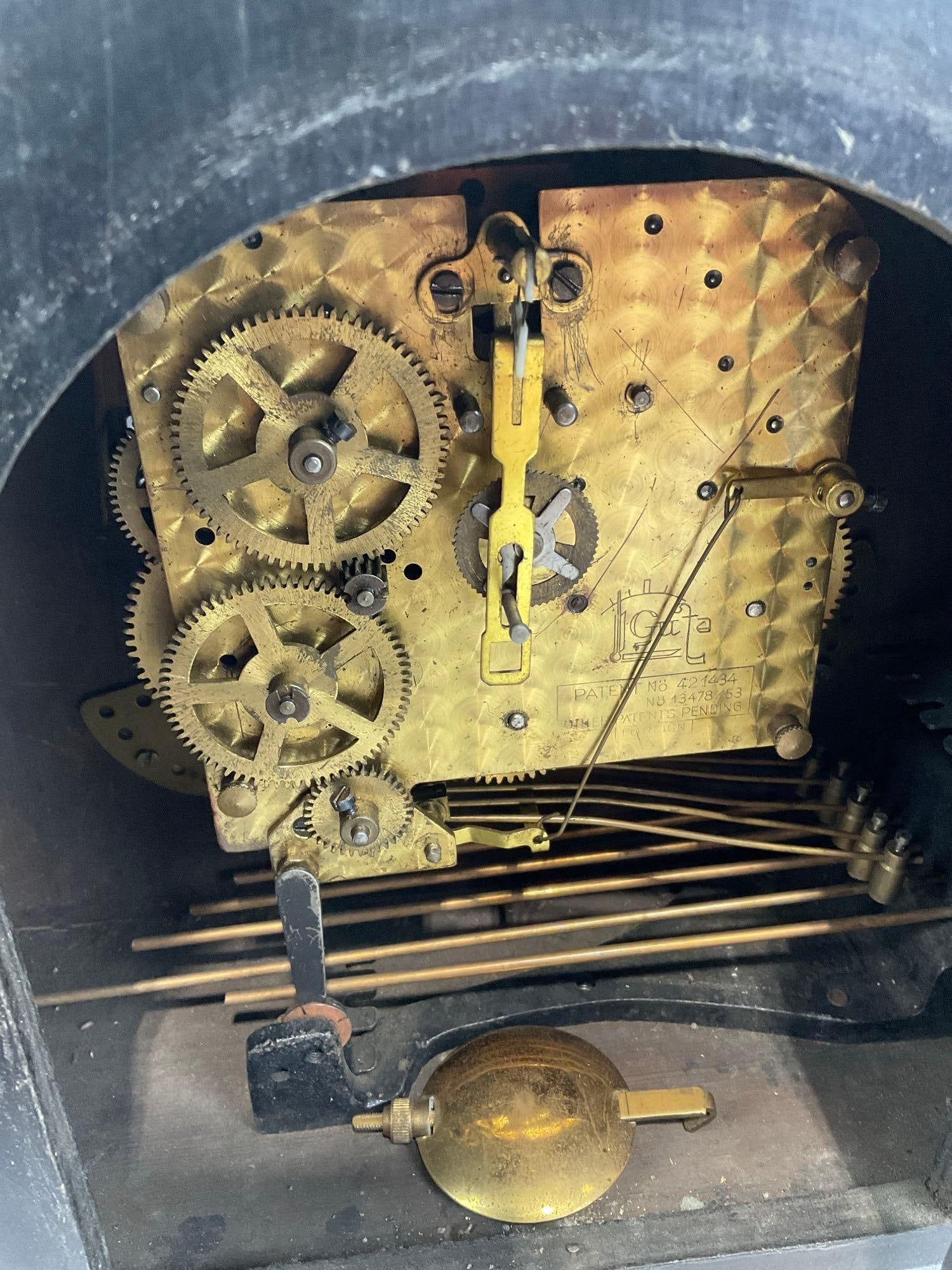 Early 20th Century Art Deco Wood Cased Mantel Clock, Time Strike Chime, 10h x 14w x 6d inches - 7