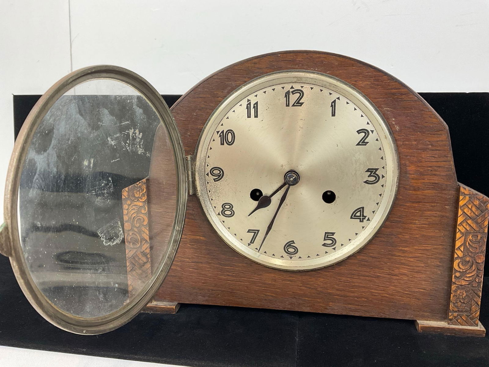 Antique English Oak Mantel Clock, Time Strike, 10h x 12w x 6d inches - 2