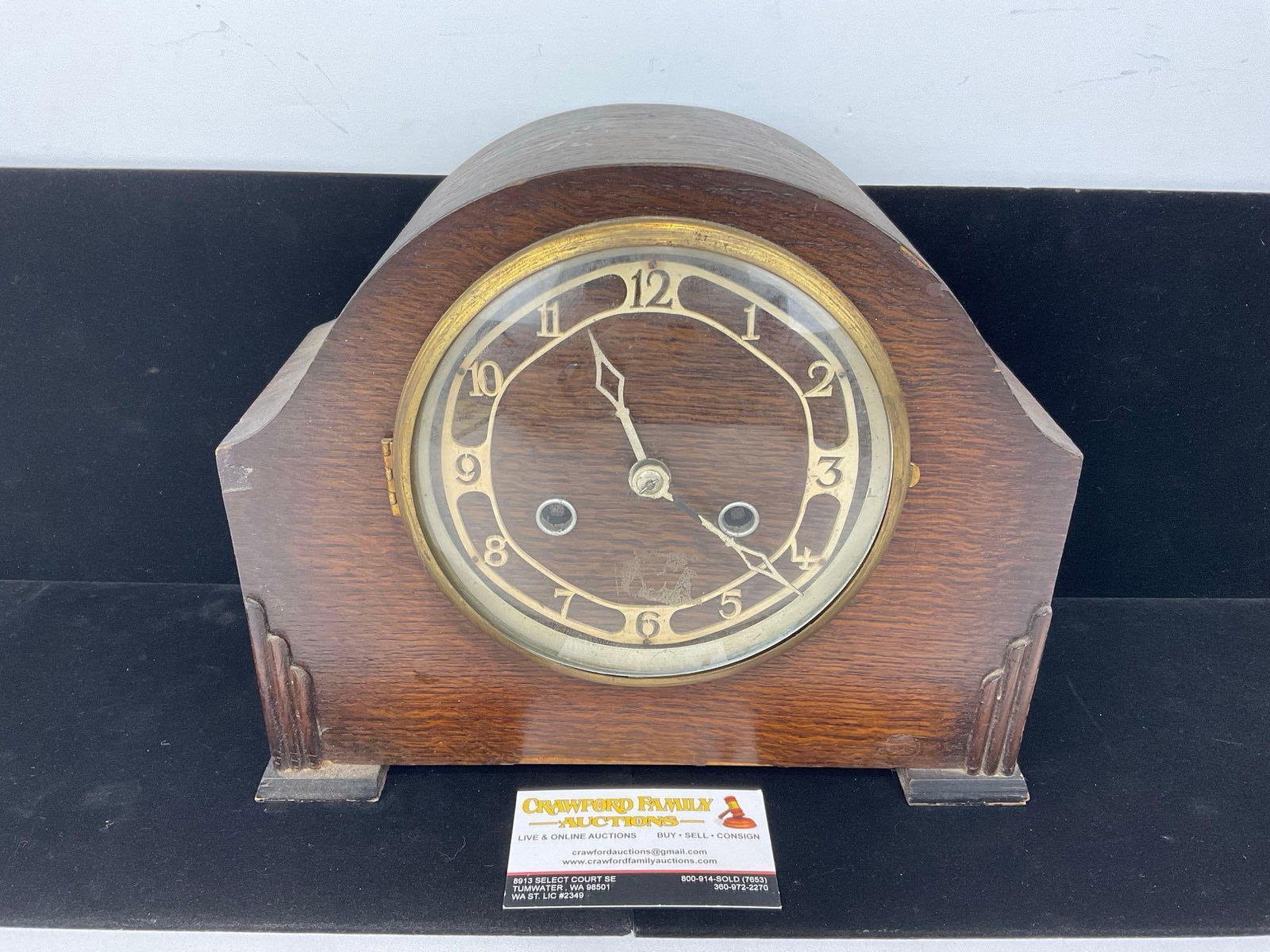 Antique 1920s Art Deco Style English Mantel Clock, Time Strike, 11h x 12w x 6d inches (1 of 6)