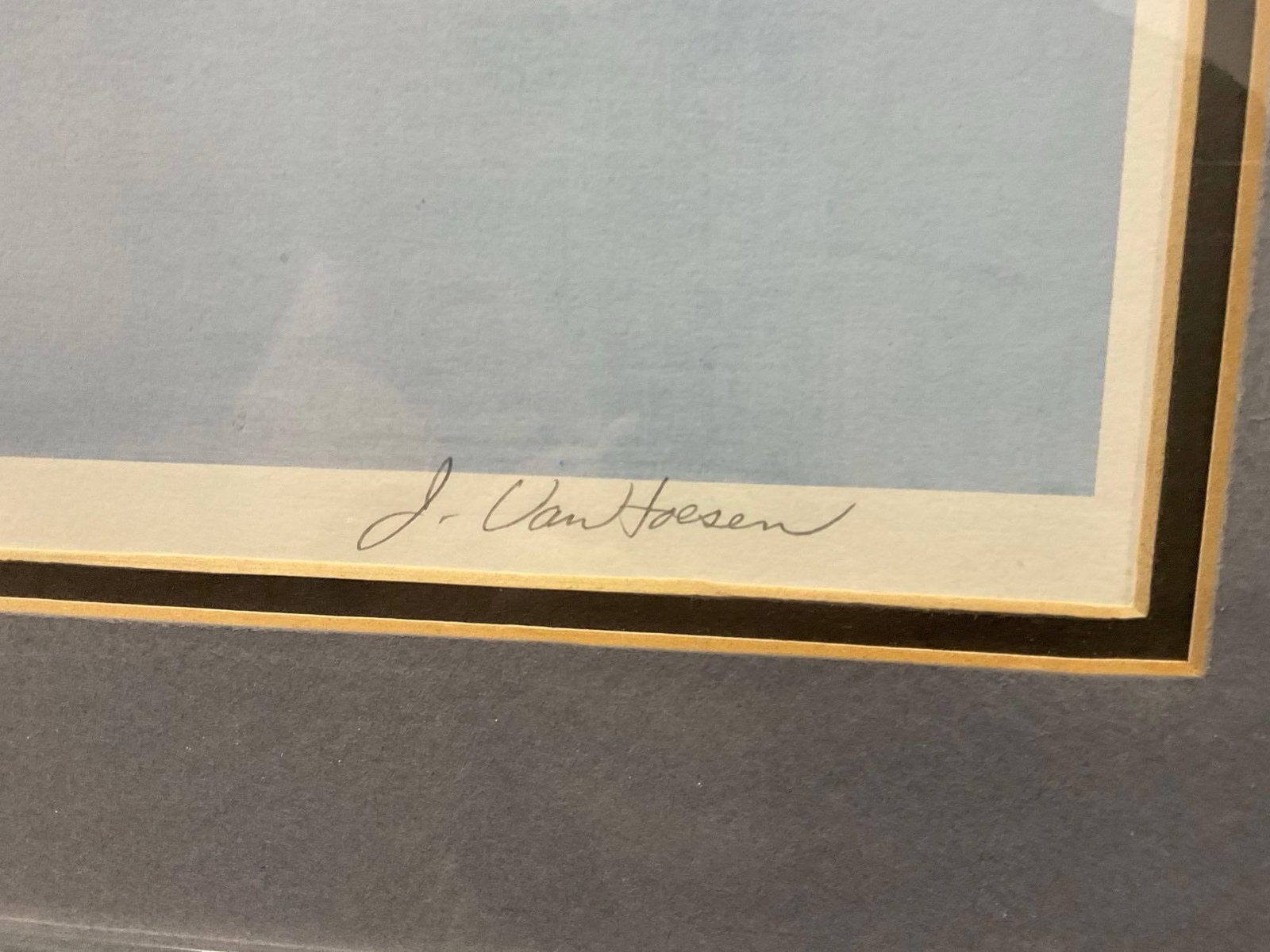 Framed Signed Litho titled Watcher At The Shore by J. VanHoesen, 23x29 Snowy Owl - 4