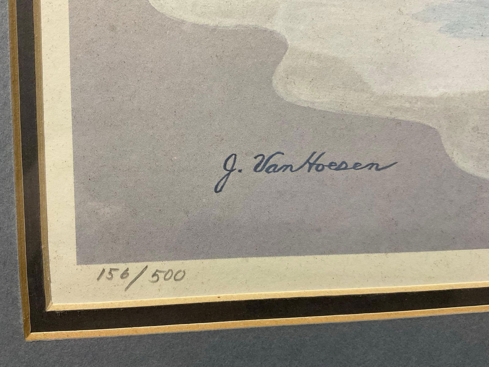 Framed Signed & #d 156/500 titled A Quiet Visit by J. Van Hoesen, 23x29 inches, Wolves at Snowy B... - 3