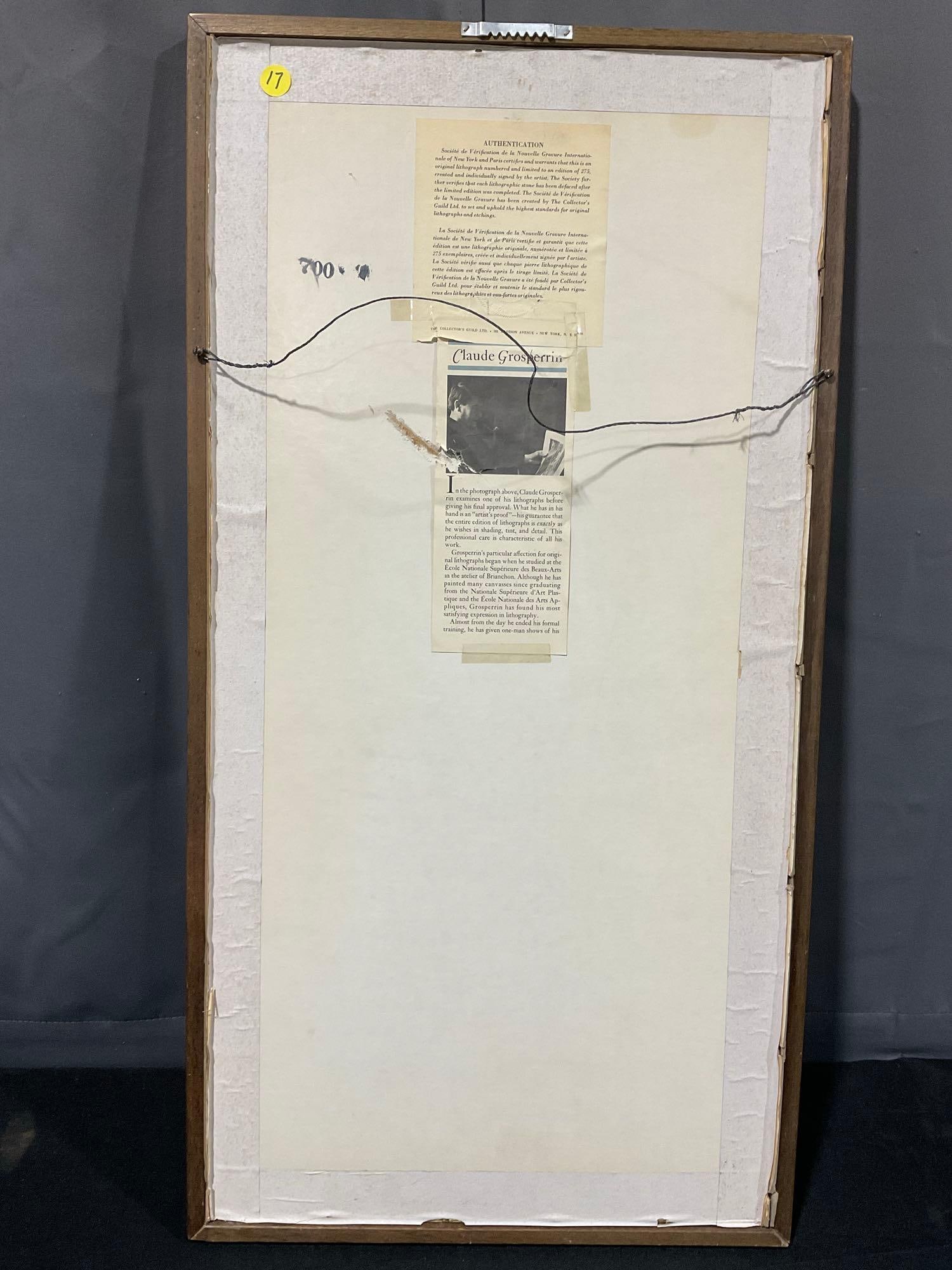 Framed Signed & #d 155/275 Litho titled Les Toits by Claude Grosperrin(1936-1977), 33x17 inches - 7