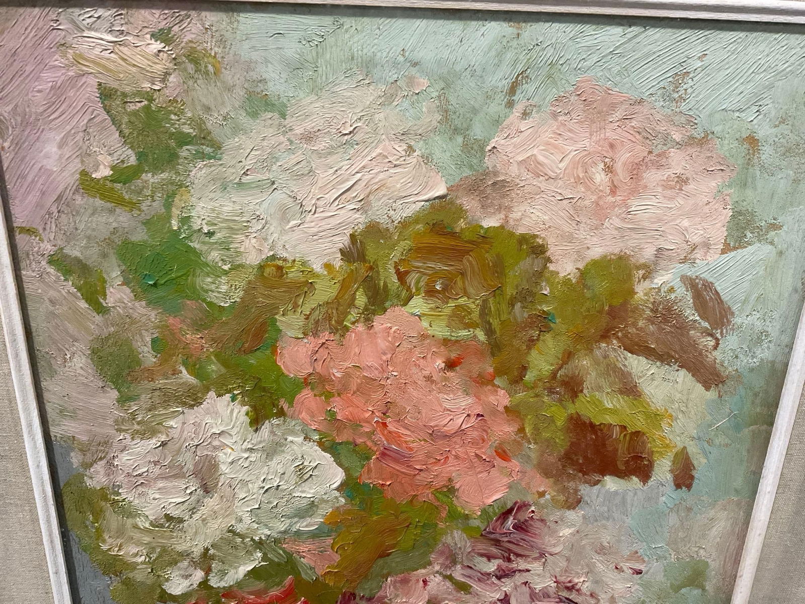 Framed Signed Italian Still Life Impressionist style Painting, 23h x 28 inches, Pale Oil on Board... - 2