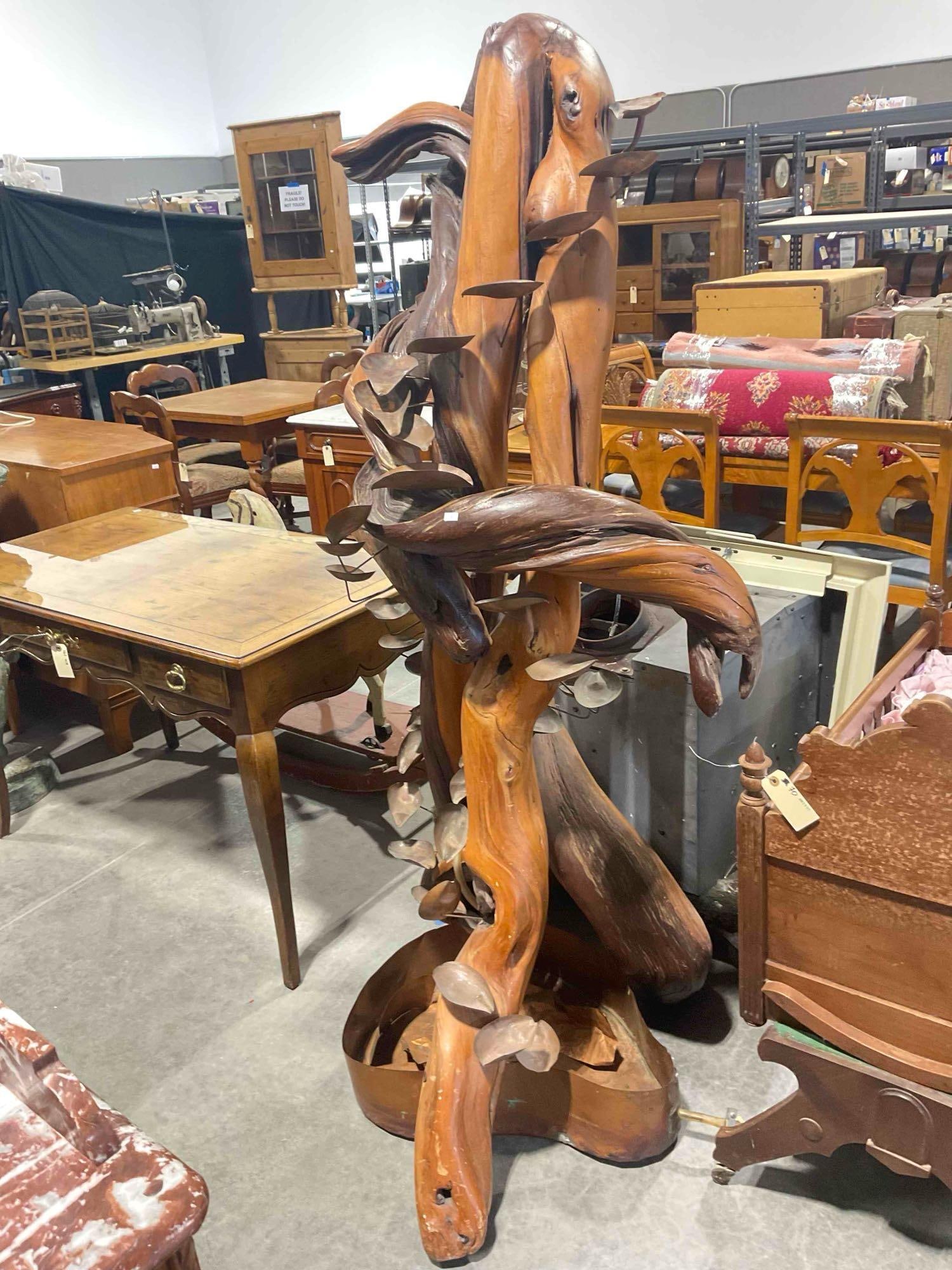 Dramatic Driftwood & Copper Figural Sculpture Water Feature Fountain. Not Working. As Is. - 2