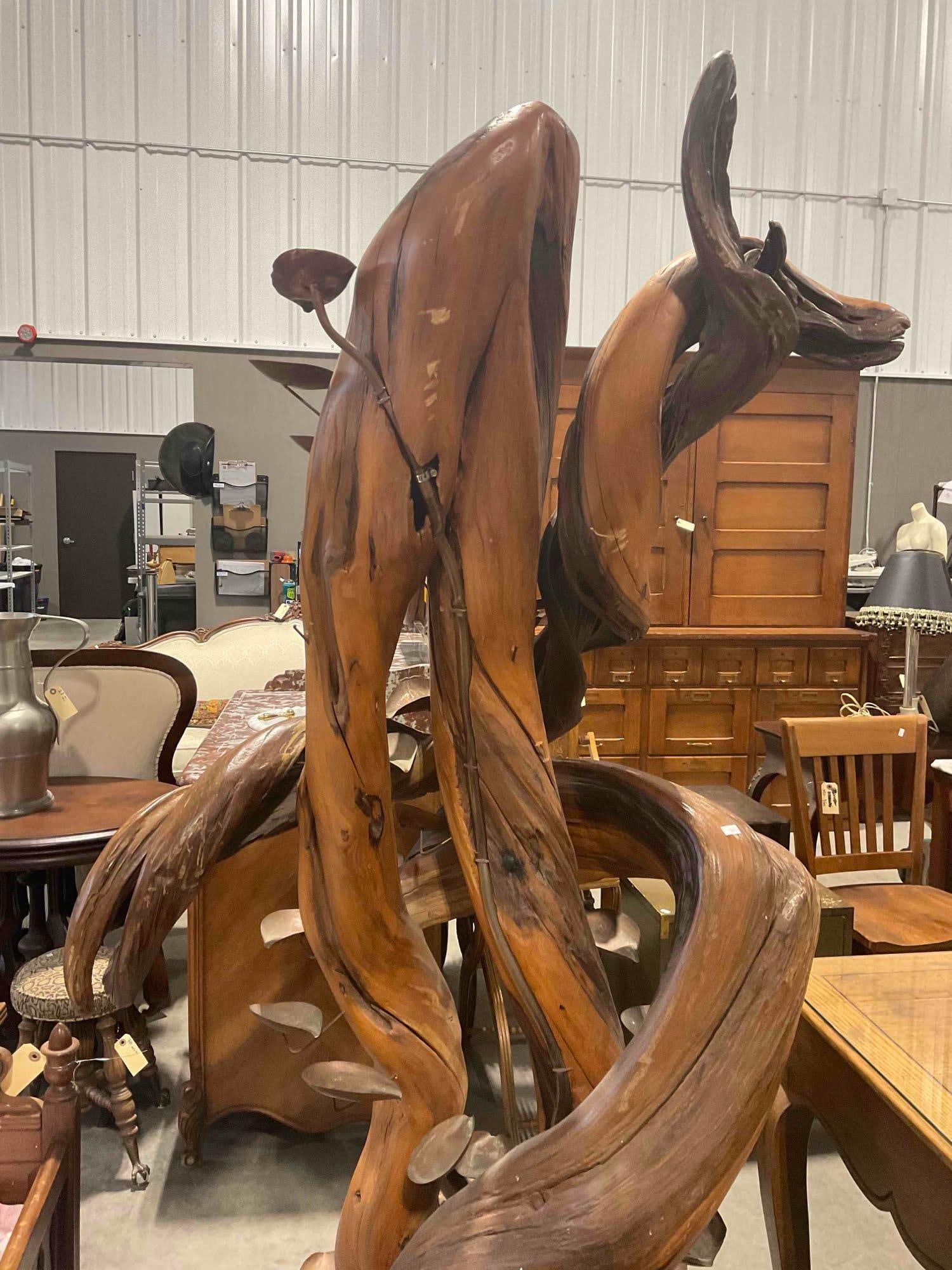 Dramatic Driftwood & Copper Figural Sculpture Water Feature Fountain. Not Working. As Is. - 8