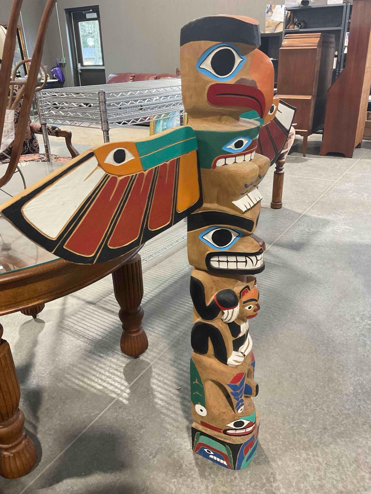 Native American Inspired Carved & Painted PNW Wooden Totem Pole from Northern Heights Trading Co. - 3