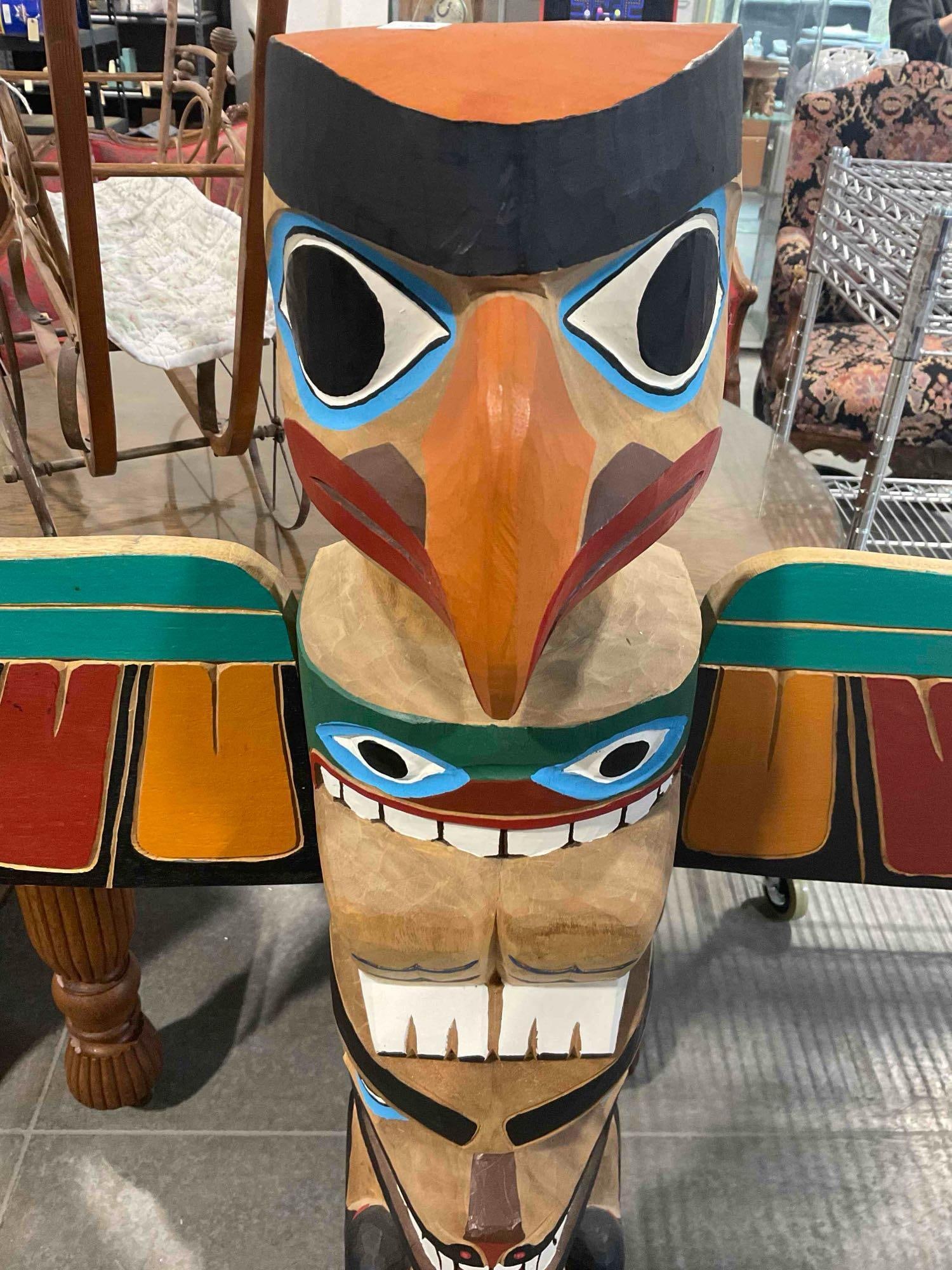 Native American Inspired Carved & Painted PNW Wooden Totem Pole from Northern Heights Trading Co. - 4