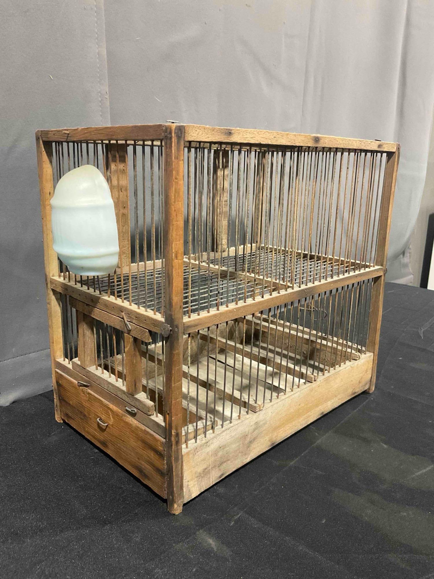 Vintage Metal Wire & Wood Bird Cage. Very Good Condition. See pics. - 3