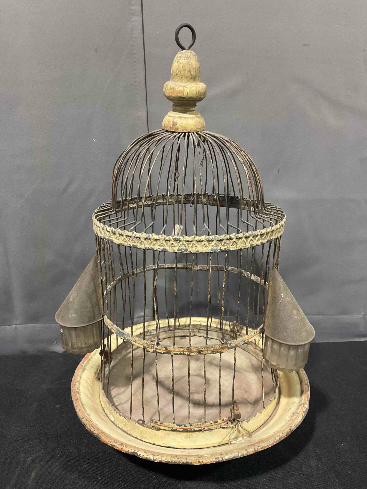 Antique Cream Painted Metal Wire Bird Cage. Good Condition. See pics. (1 of 5)