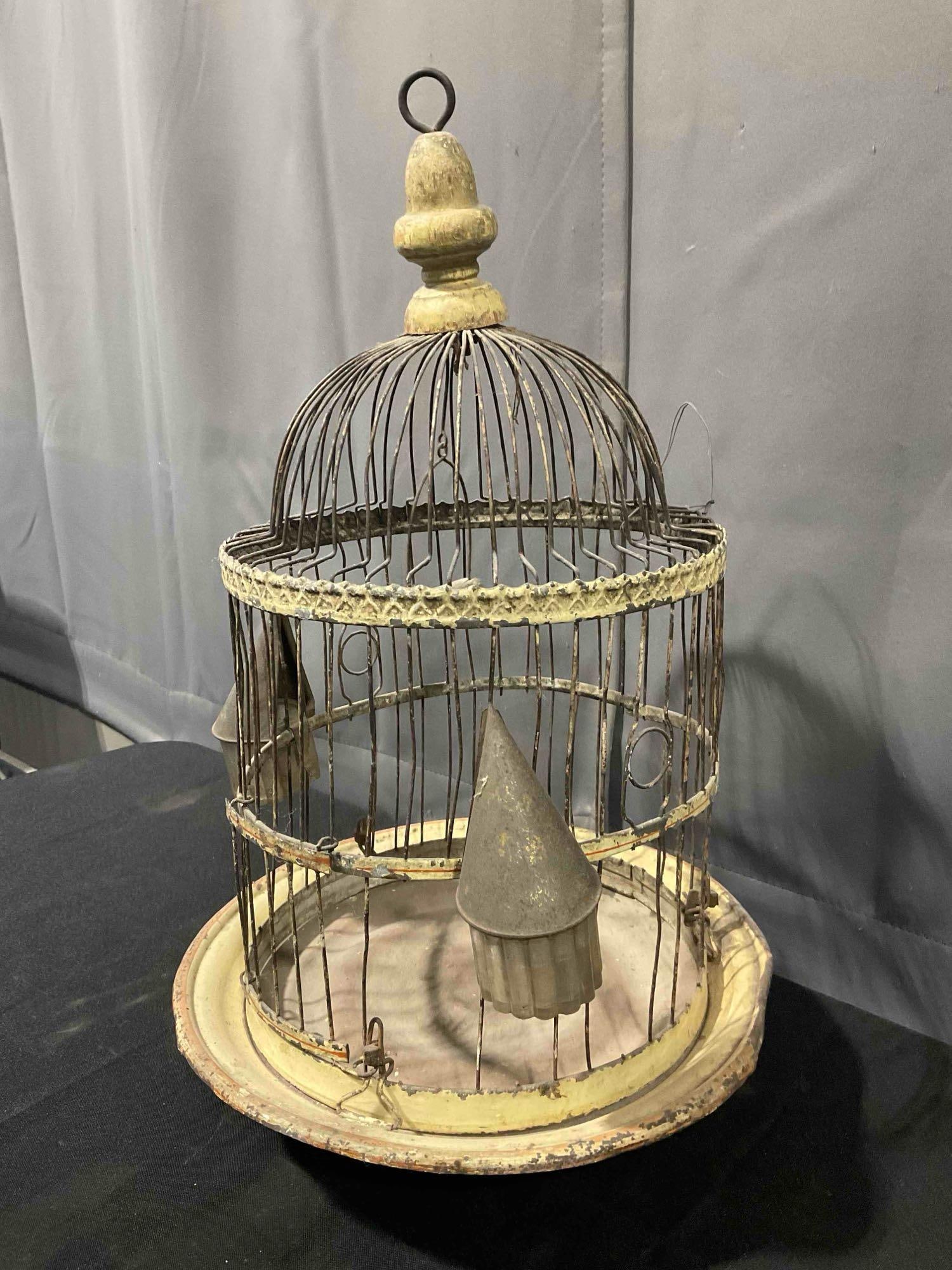 Antique Cream Painted Metal Wire Bird Cage. Good Condition. See pics. - 2