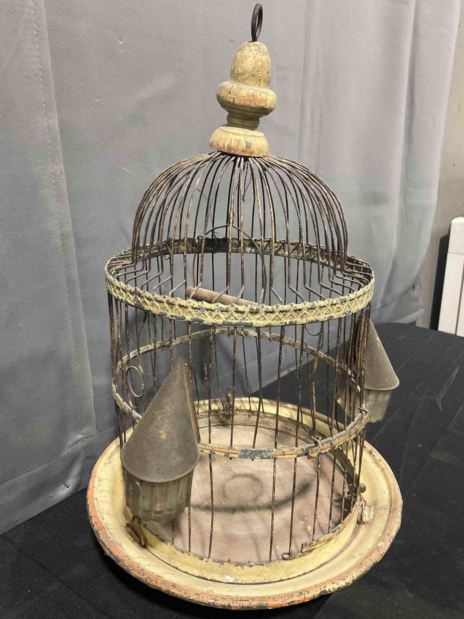 Antique Cream Painted Metal Wire Bird Cage. Good Condition. See pics. - 3
