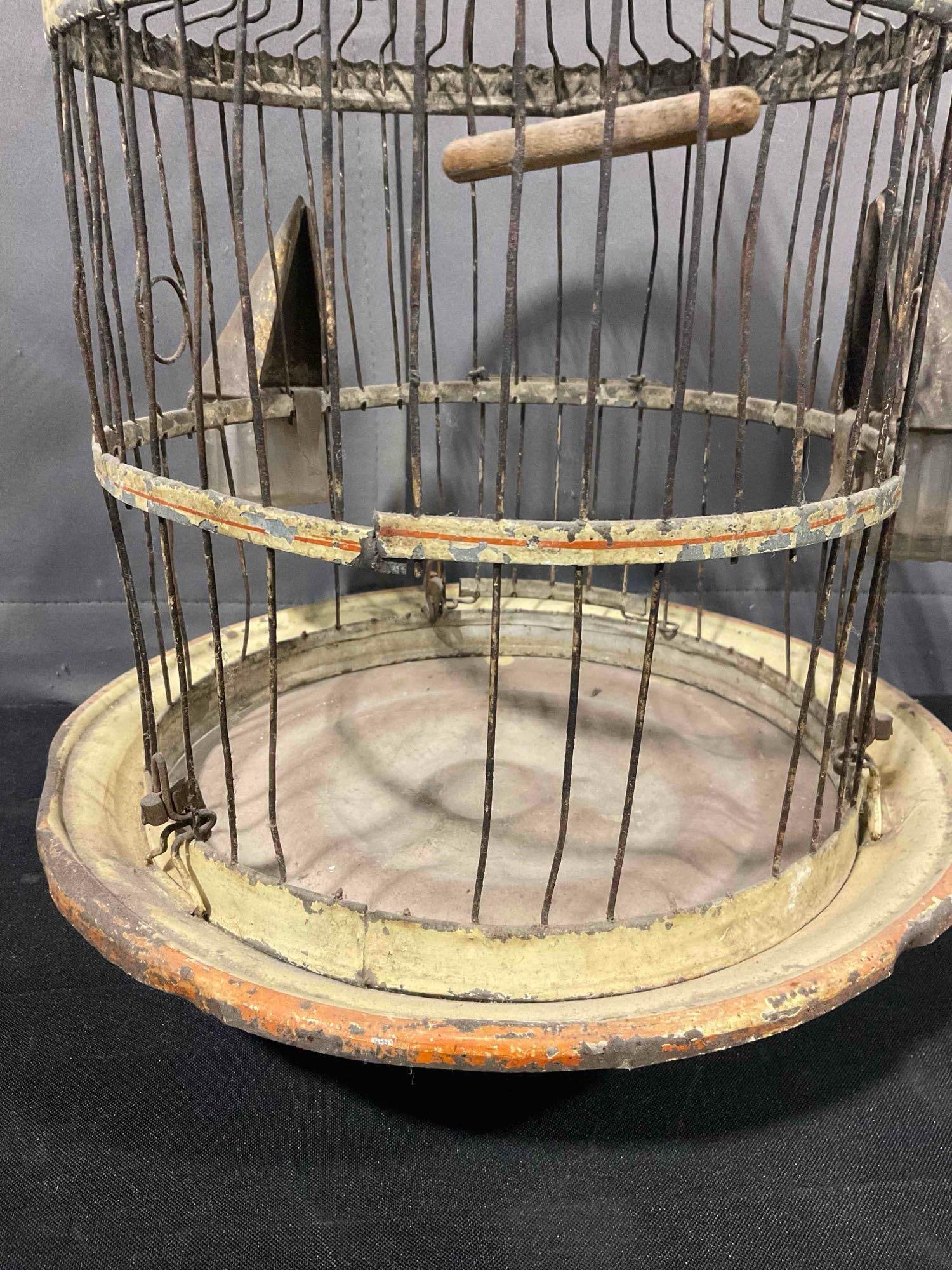 Antique Cream Painted Metal Wire Bird Cage. Good Condition. See pics. - 5