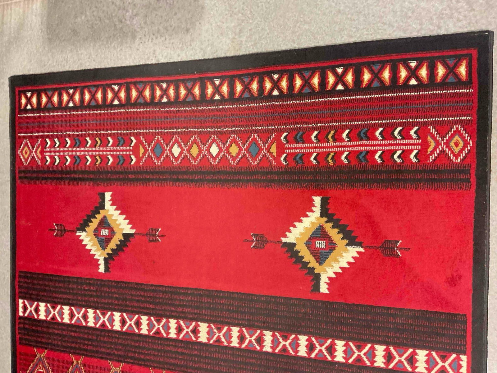 Al-Kaffary Carpet Red Acrylic? Pile Rug w/ Southwestern Geometric Design. Excellent Condition. - 3