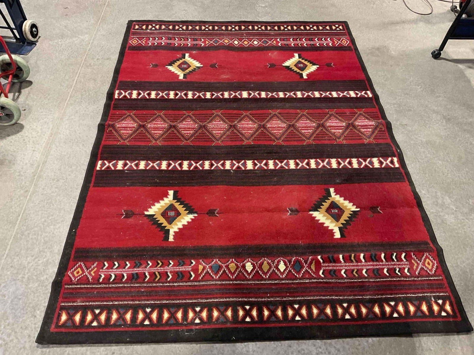 Al-Kaffary Carpet Red Acrylic? Pile Rug w/ Southwestern Geometric Design. Good Condition. - 2