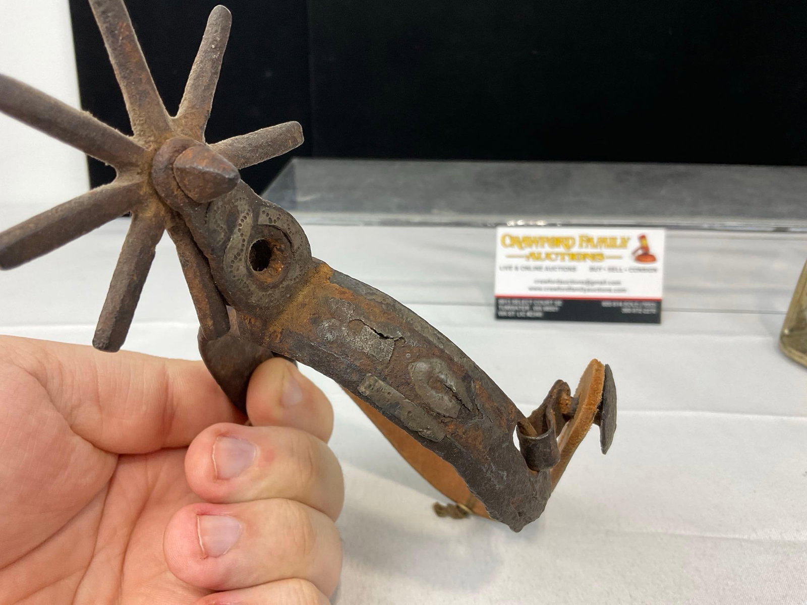 Never Rust Right side Stirrup, English, & 1 Antique Hand Forged Iron Spur w/8 point Rowel - 5