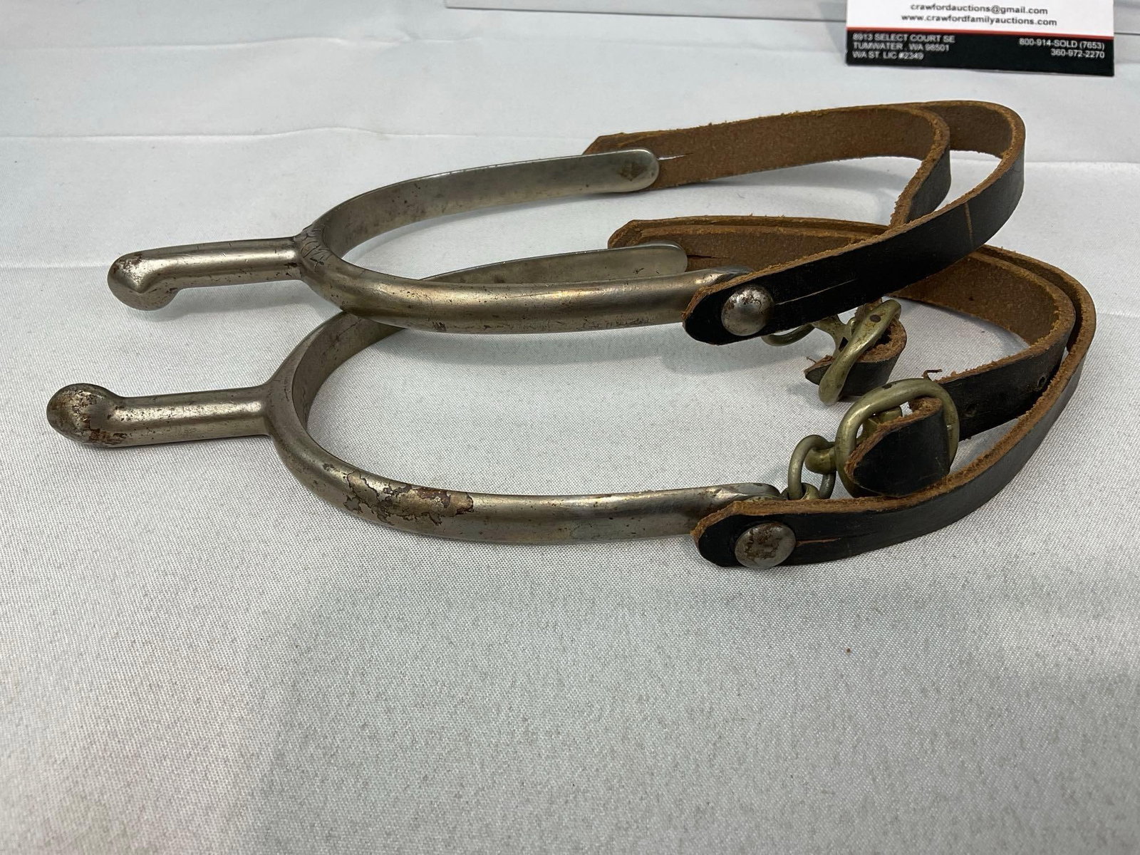 Pair of Antique 1912 Horse Spurs w/Leather Straps, 3h x 7w x 4d inches - 4