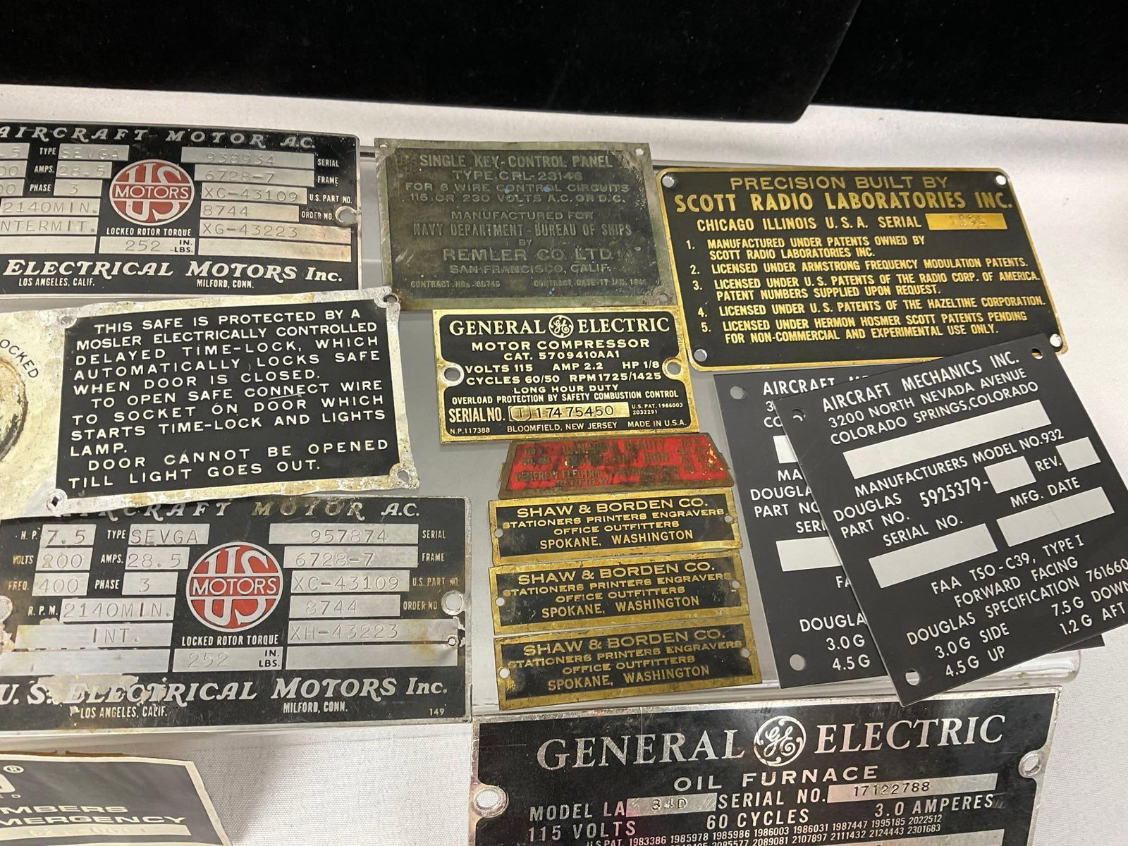 Assortment of Vintage Metal Equipment Tags & Plates, GE, Diebold, Western Union, & more - 3