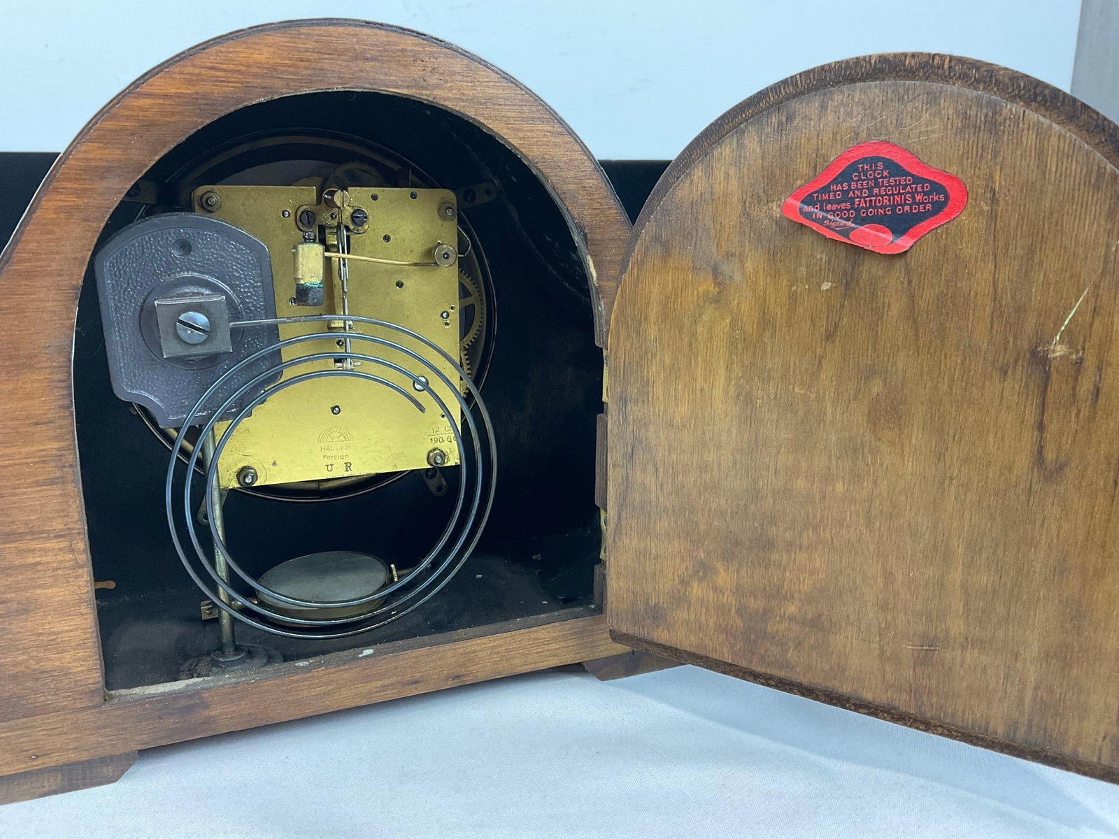 Early 20th Century Haller English Oak Mantel Clock Time Strike, 10h x 13w x 6d inches - 5