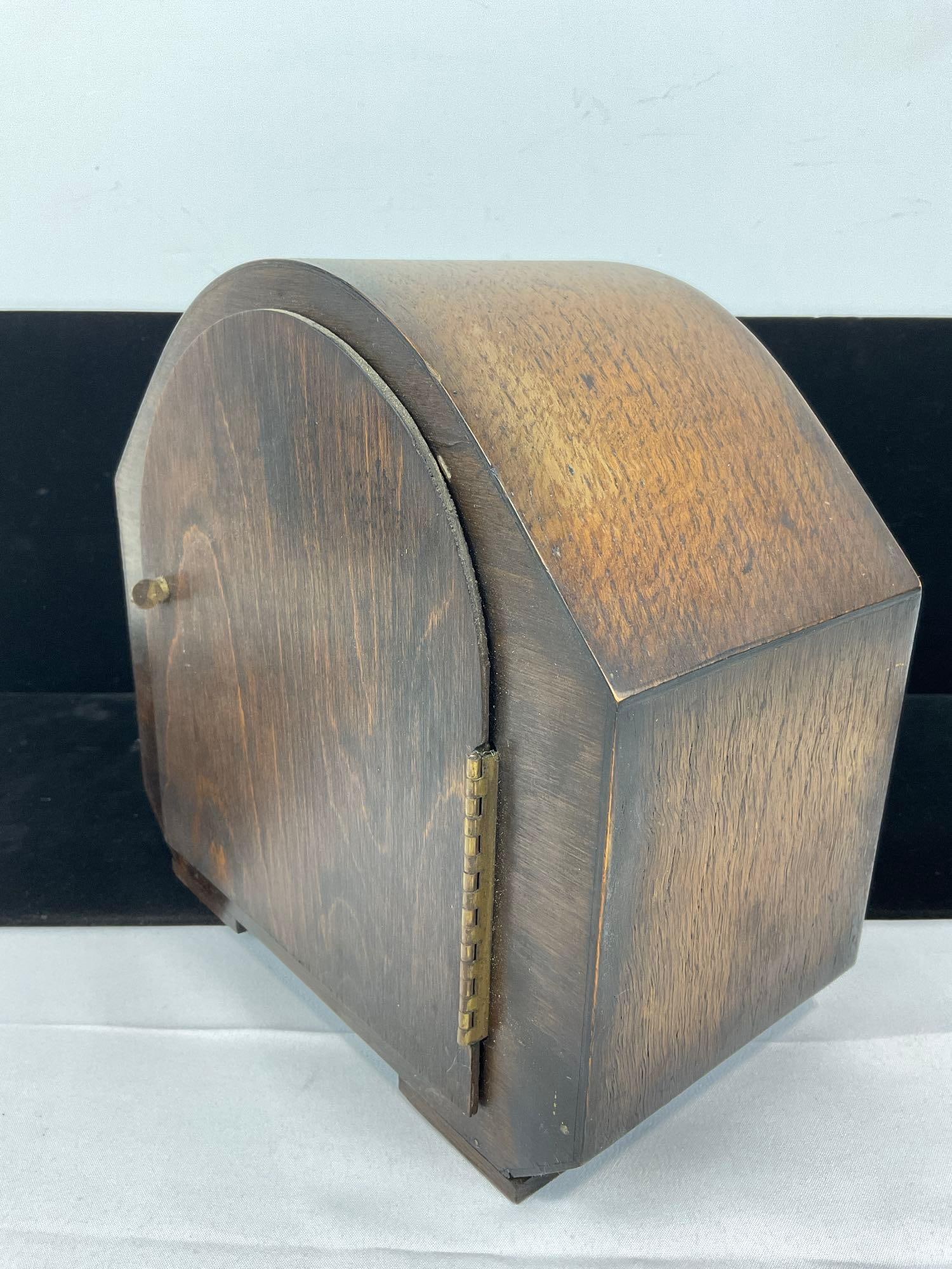 Antique English Oak Ingersoll Legion Mantel Clock Time Strike, 10h x 10w x 6d inches - 4