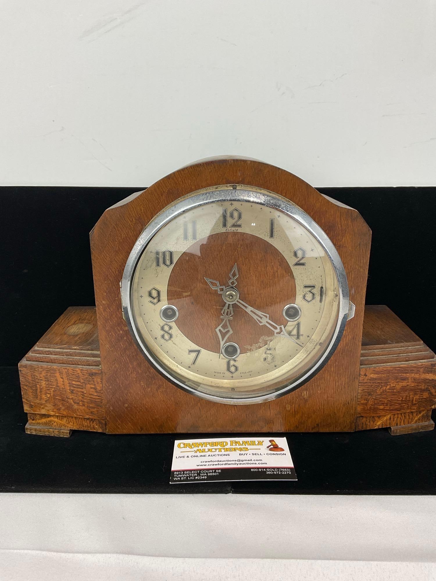 Early 20th Century British Enfield Mantel Clock, Time Strike Chime, 10h x 14w x 7d inches (1 of 5)