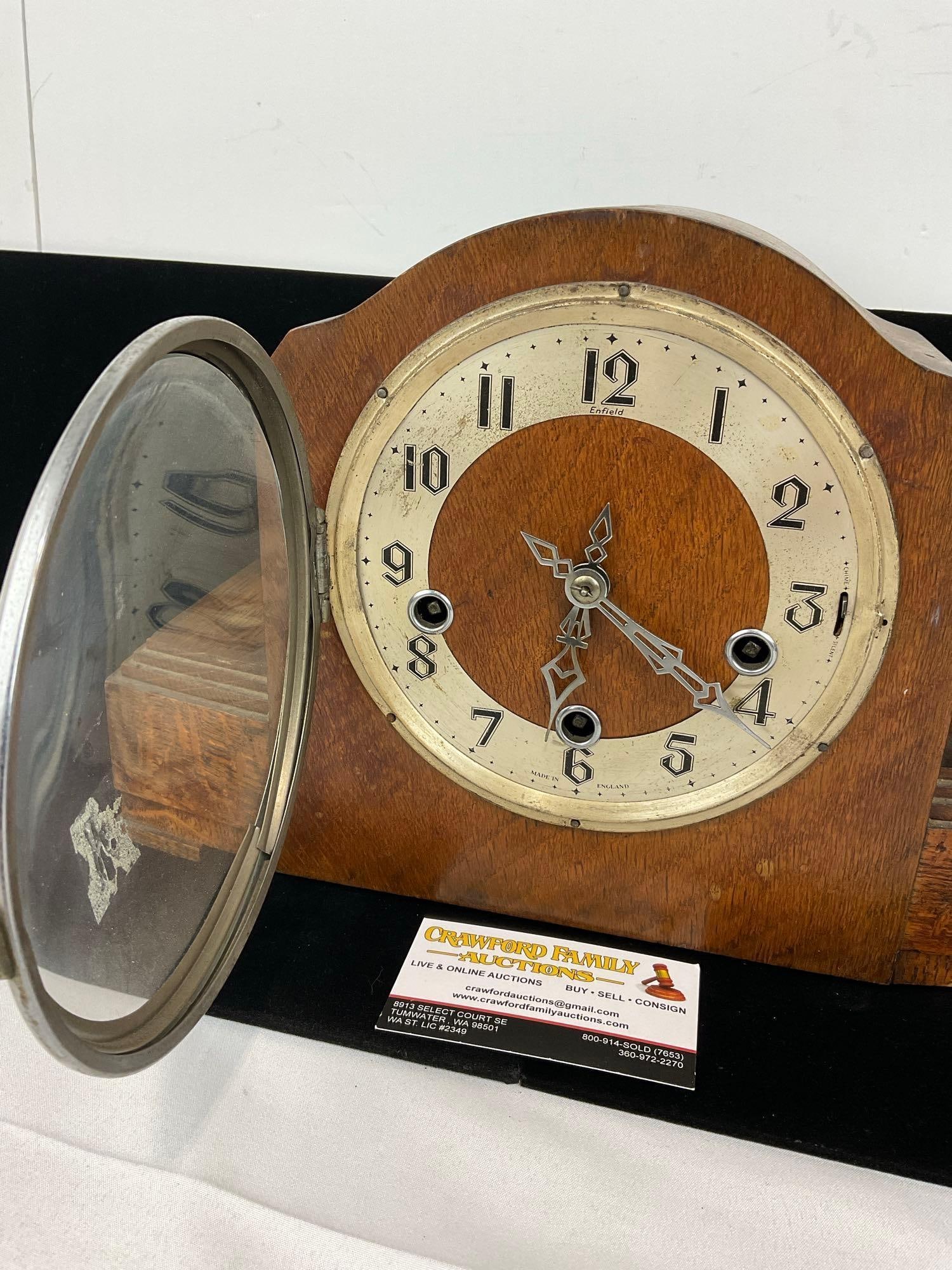 Early 20th Century British Enfield Mantel Clock, Time Strike Chime, 10h x 14w x 7d inches - 2