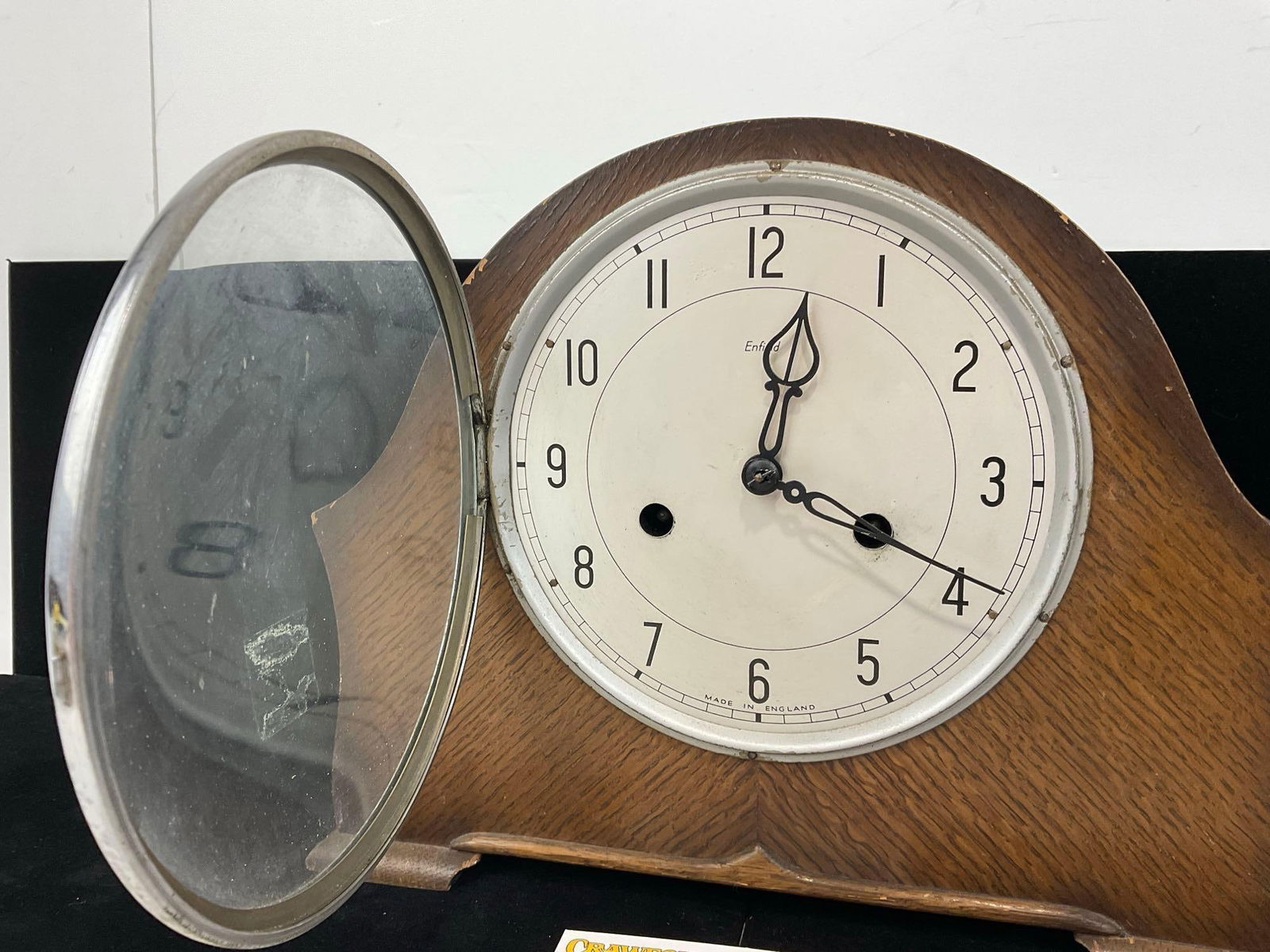 Antique English Oak Enfield Mantel Clock Time Strike, 10h x 11w x 6d inches - 2