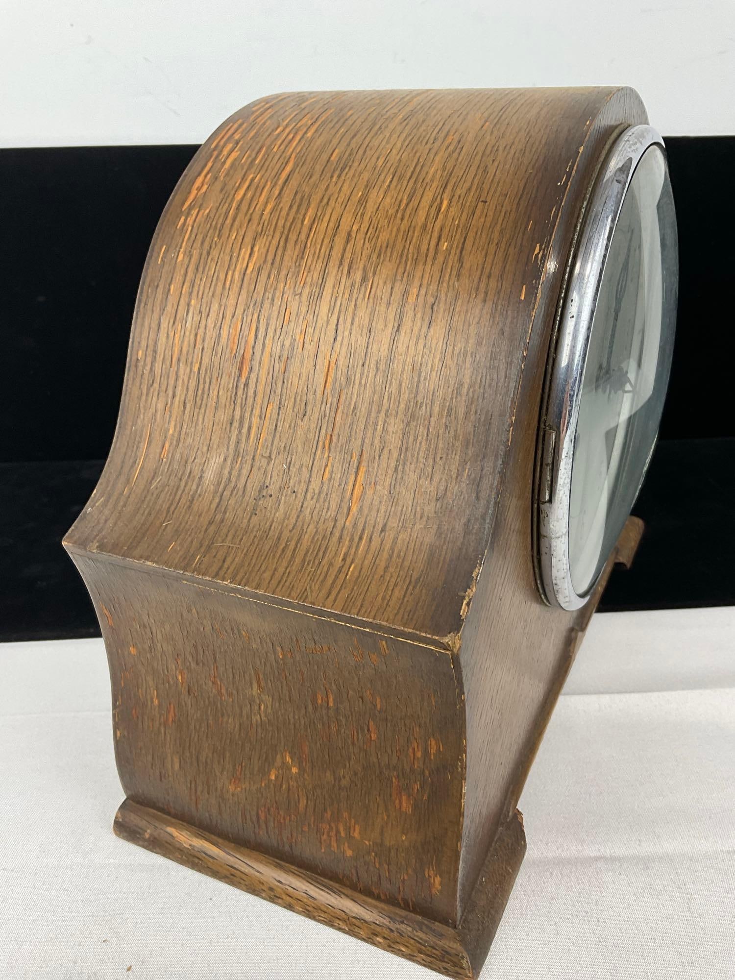 Antique English Oak Enfield Mantel Clock Time Strike, 10h x 11w x 6d inches - 3