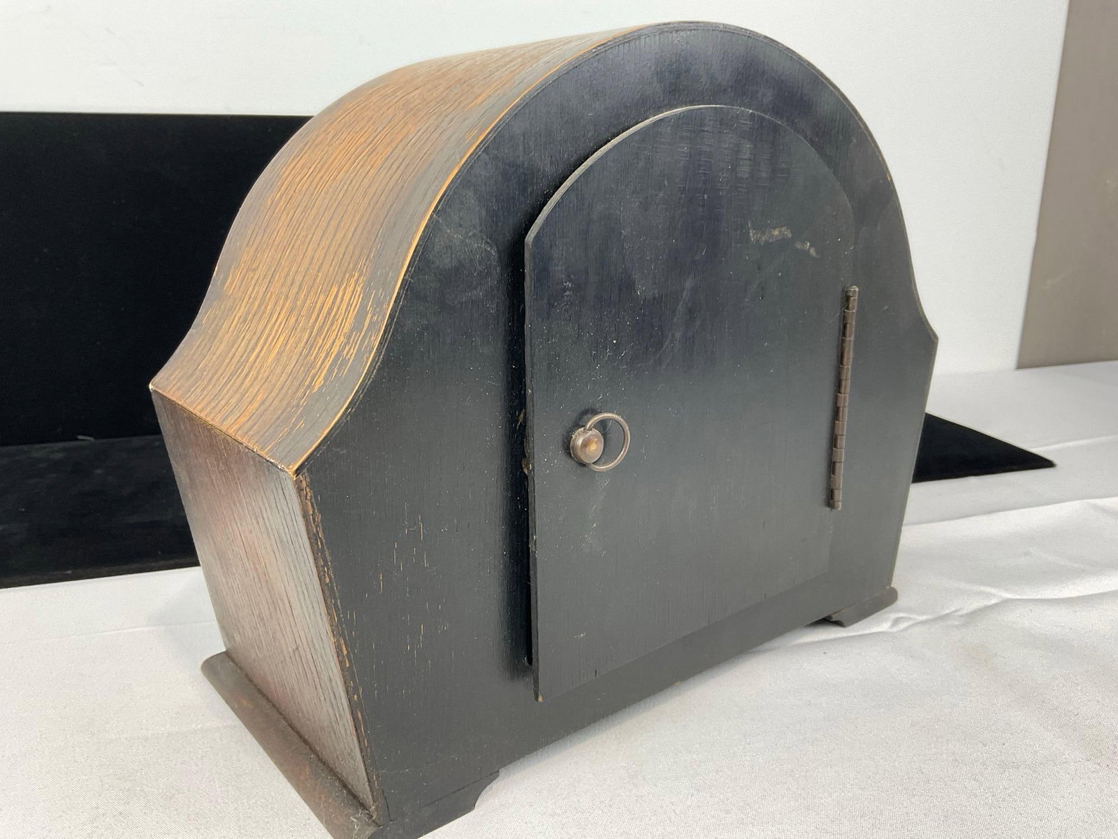 Antique Smiths Enfield Tiger Oak English Mantel Clock, Time Strike, 9h x 11w x 7d inches - 3