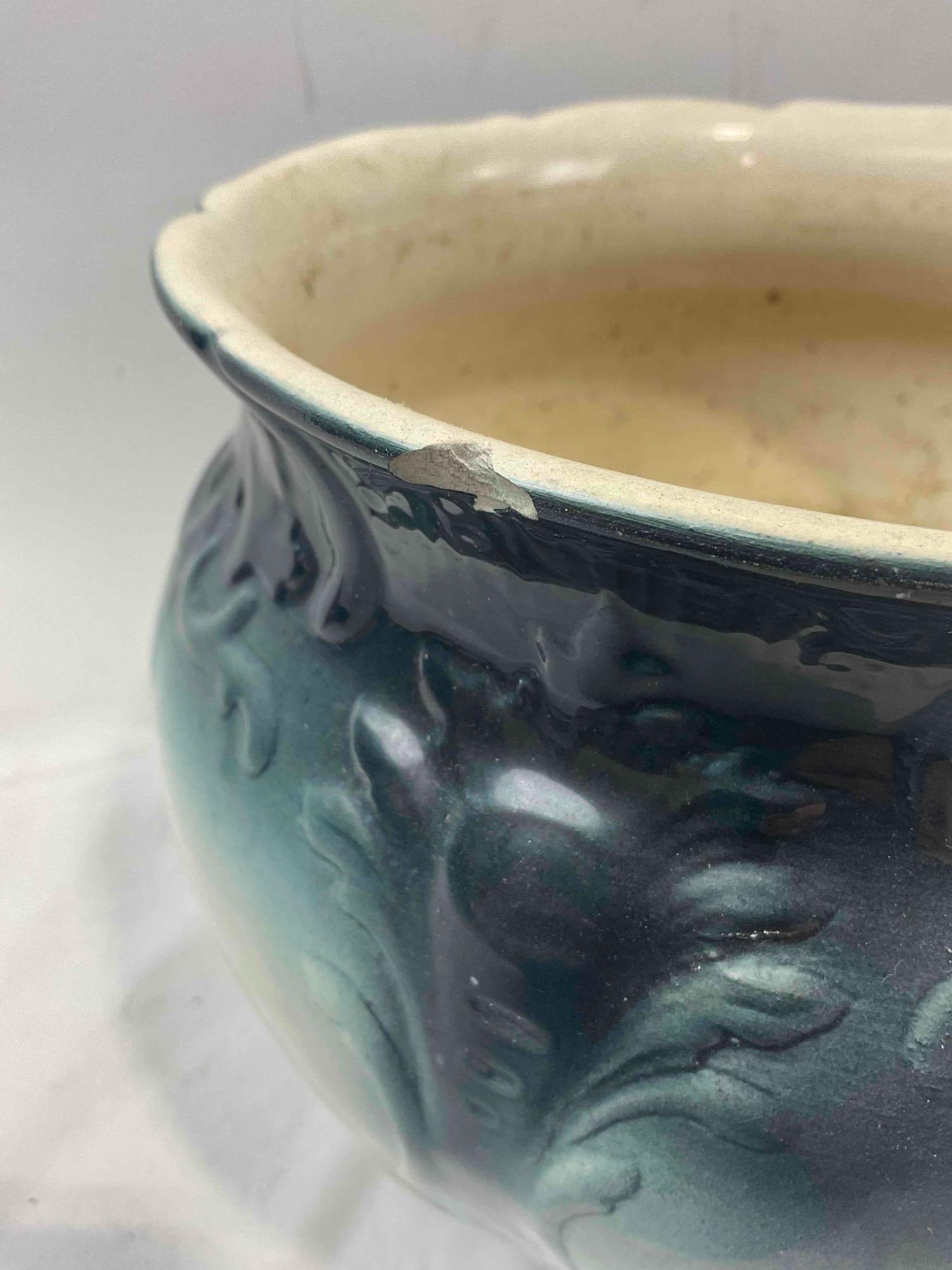 Pair of Vintage Lovely Blue & White Ceramic Jardiniere Planter Pits w/ Lily Motif. Very Good Cond. - 4