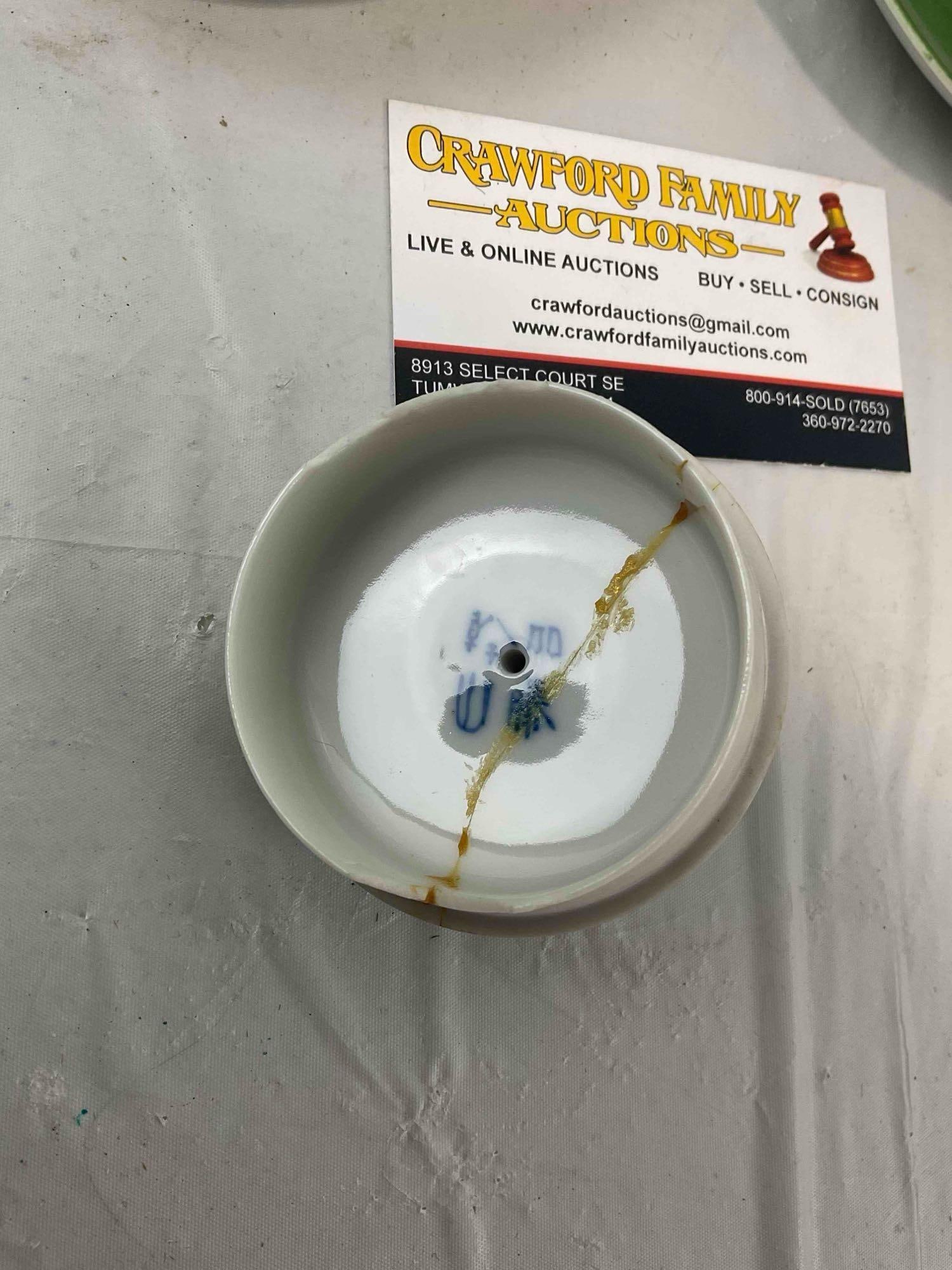 8 pcs Vintage Sweet Japanese White & Green Ceramic Tea Set w/ Heron Motif. See pics. - 6