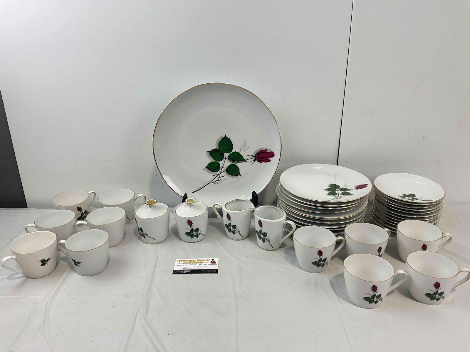 40 pcs Vintage Winterling Bavaria White Porcelain Dish Set w/ Red Rose Pattern. Excellent Cond.: 40 pcs Vintage Winterling Bavaria White Porcelain Dish Set w/ Red Rose Pattern. Excellent Condition. Very minor wear indicative of use, otherwise in excellent condition. Largest Measures 12" x 12" x