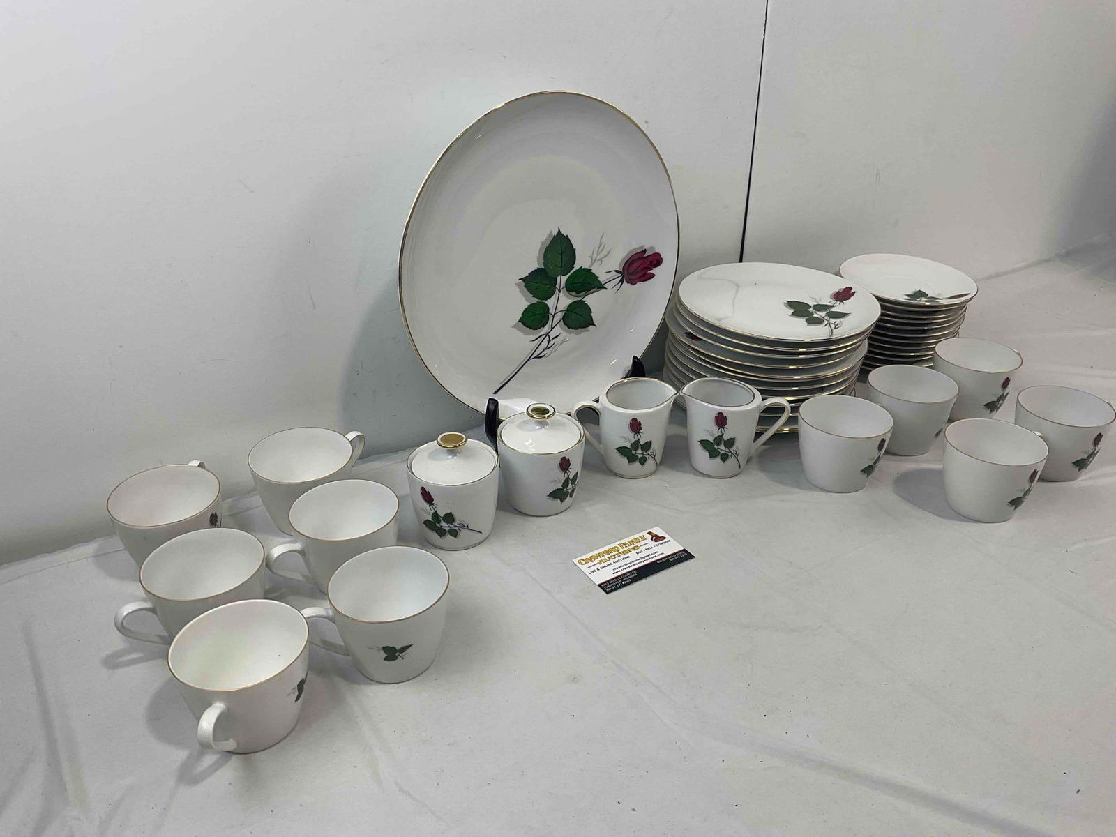 40 pcs Vintage Winterling Bavaria White Porcelain Dish Set w/ Red Rose Pattern. Excellent Cond. - 2