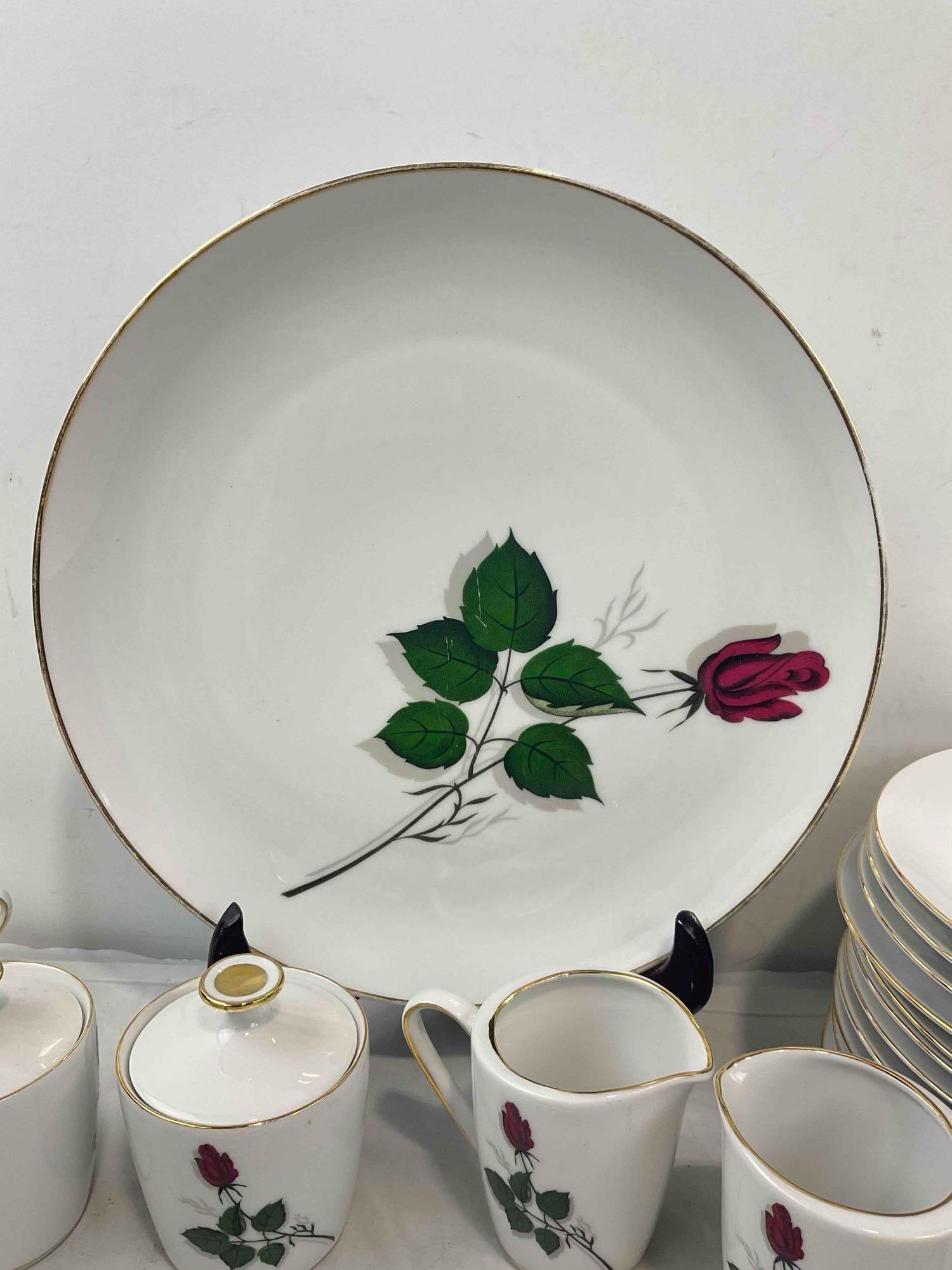 40 pcs Vintage Winterling Bavaria White Porcelain Dish Set w/ Red Rose Pattern. Excellent Cond. - 4