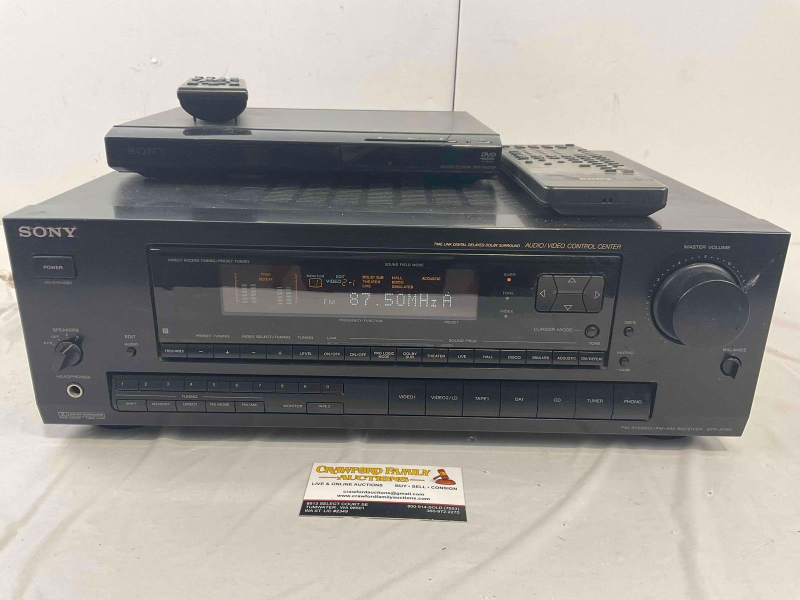 2 pcs SONY A/V Equipment, incl. DVD Player & Stereo Receiver. Tested, Work. Excellent Cond.: 2 pcs SONY A/V Equipment, incl. DVD Player Model DVP-SR210P & Stereo Receiver STR-D790. Tested, Work. Excellent Condition. Include remotes. Larger measures 17" x 13" x 6" DM-5520 *Oversized shippi